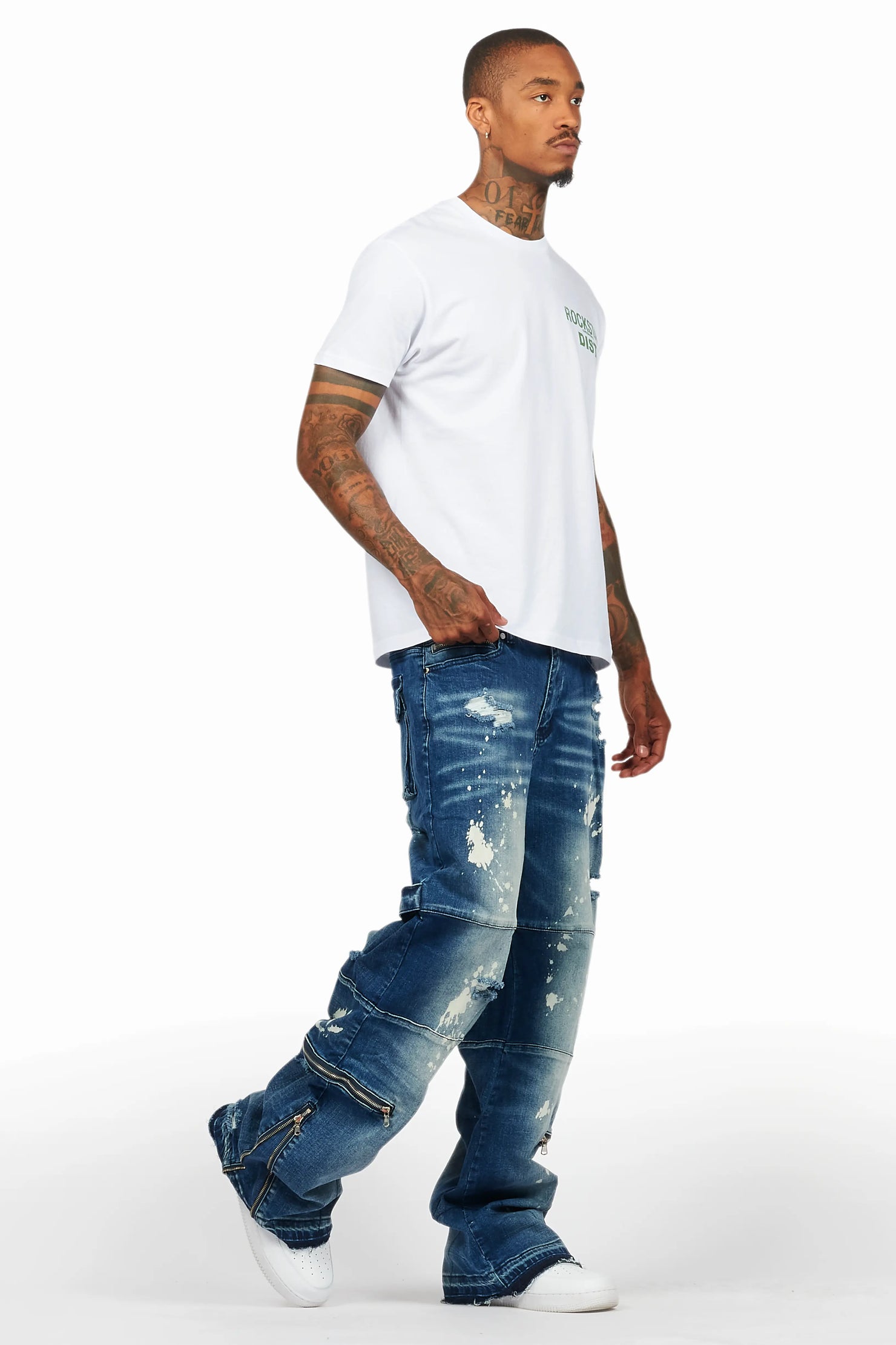 Grib Blue Bleach Baggy Jeans