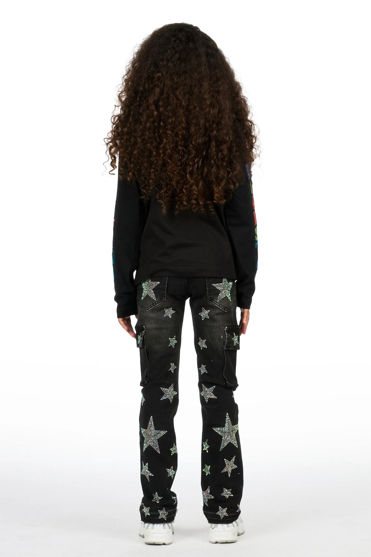 Girls Kendrica Black Rhinestone Stacked Jean