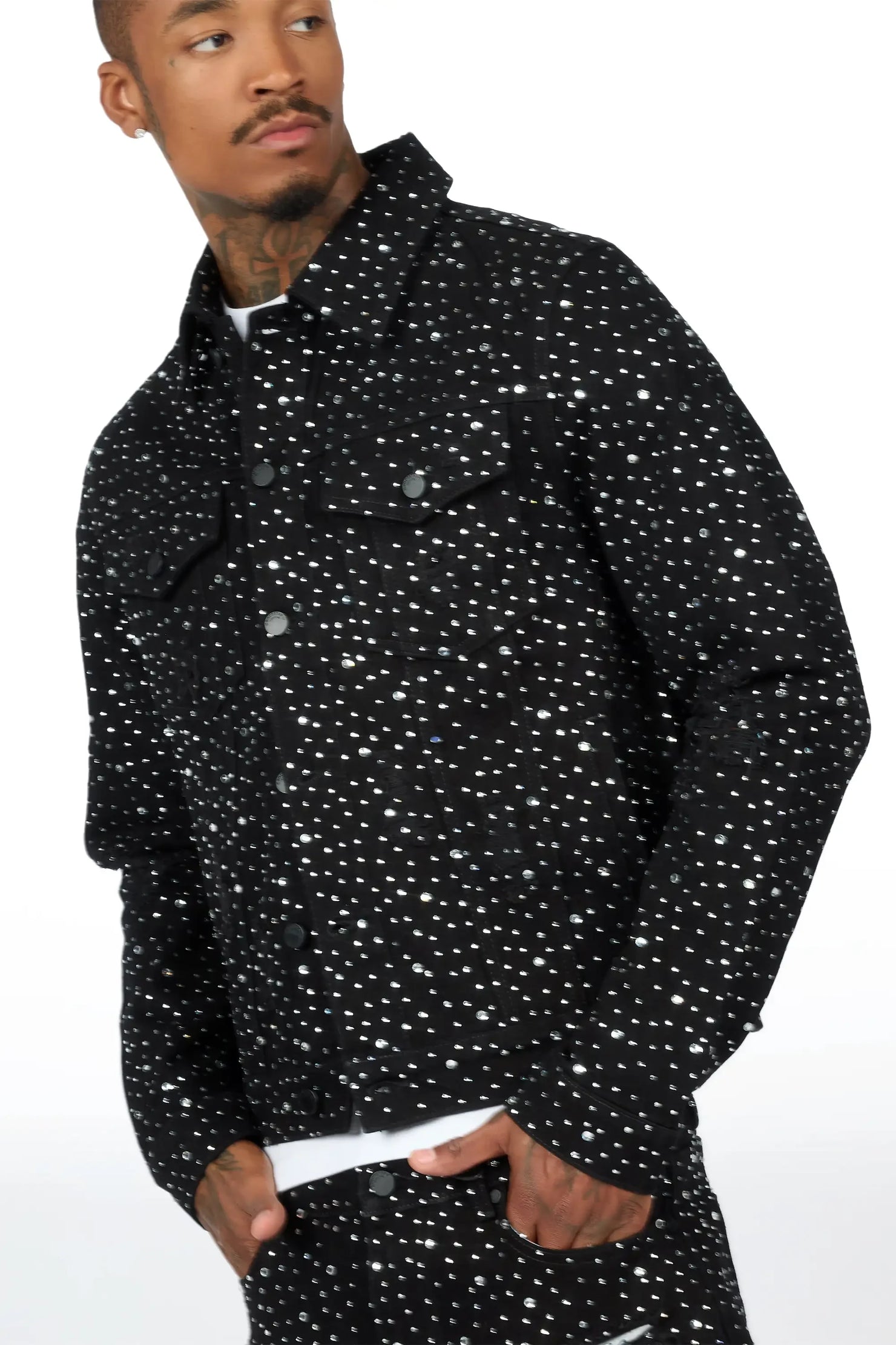 Discolite Black Rhinestone Denim Jacket/Baggy Jean Set