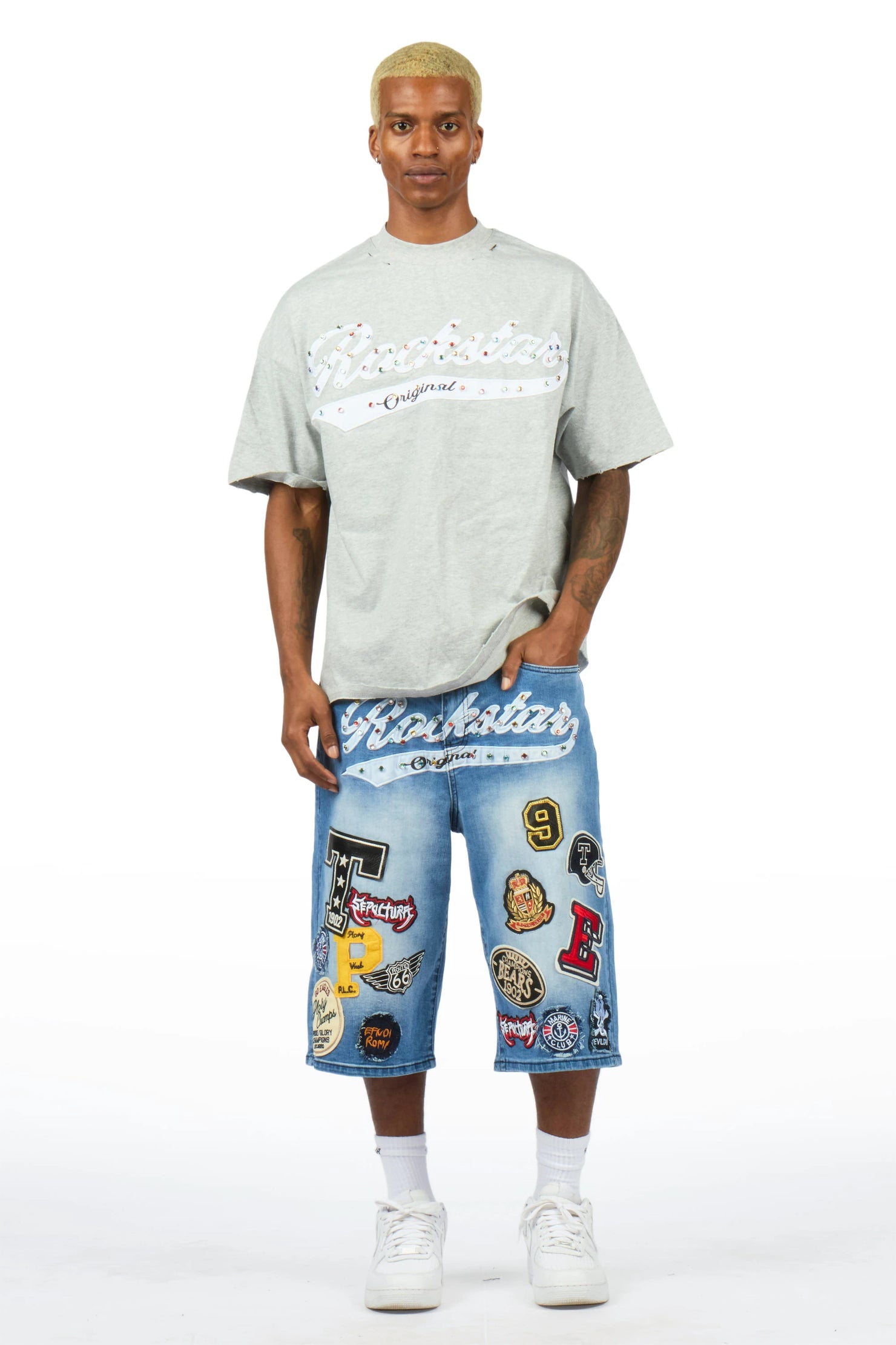 Bautista Blue Graphic T-Shirt Denim Jort Set