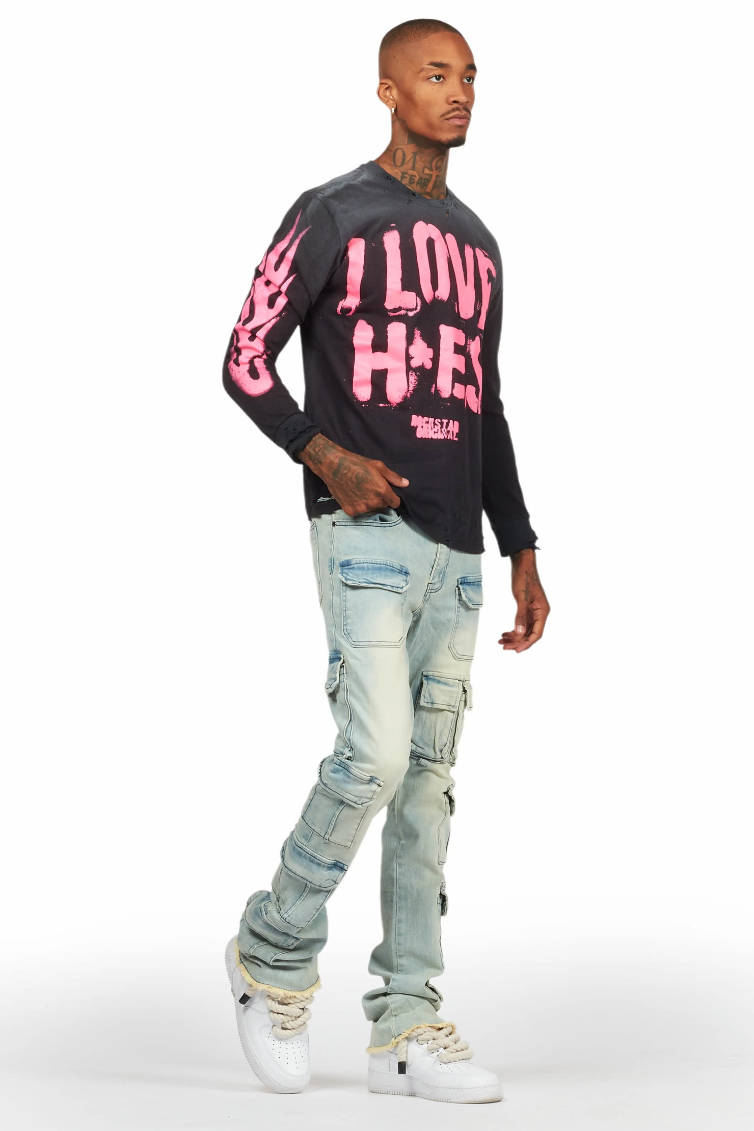 Valery Blue Stacked Flared Cargo Jean