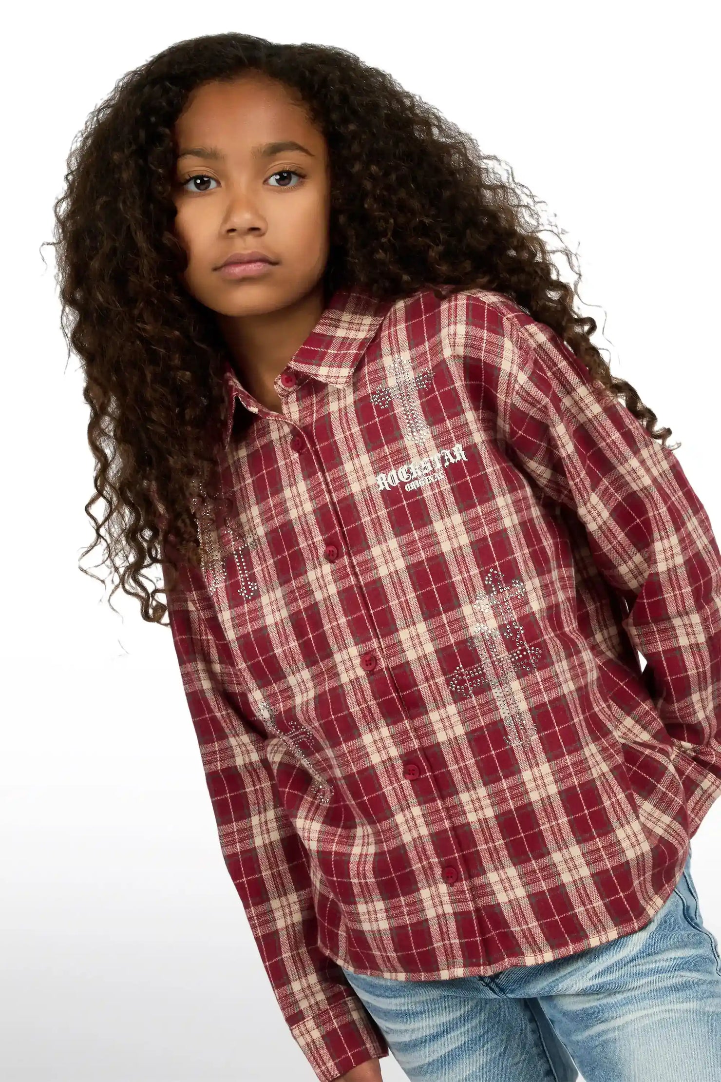 Girls Poldi Red Rhinestone Flannel Shirt