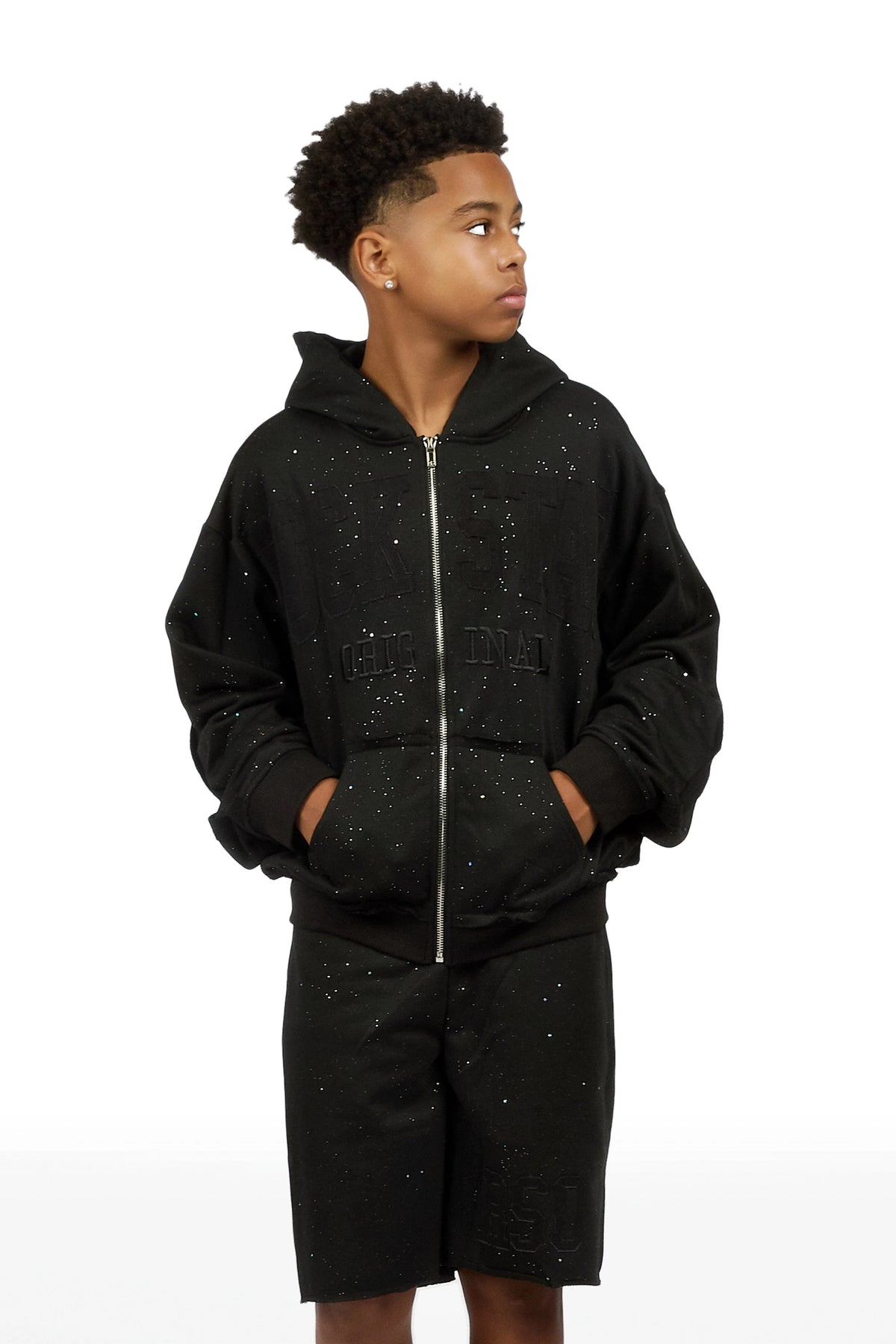 Boys Akila Black Glitz Hoodie Double Waisted Short Set