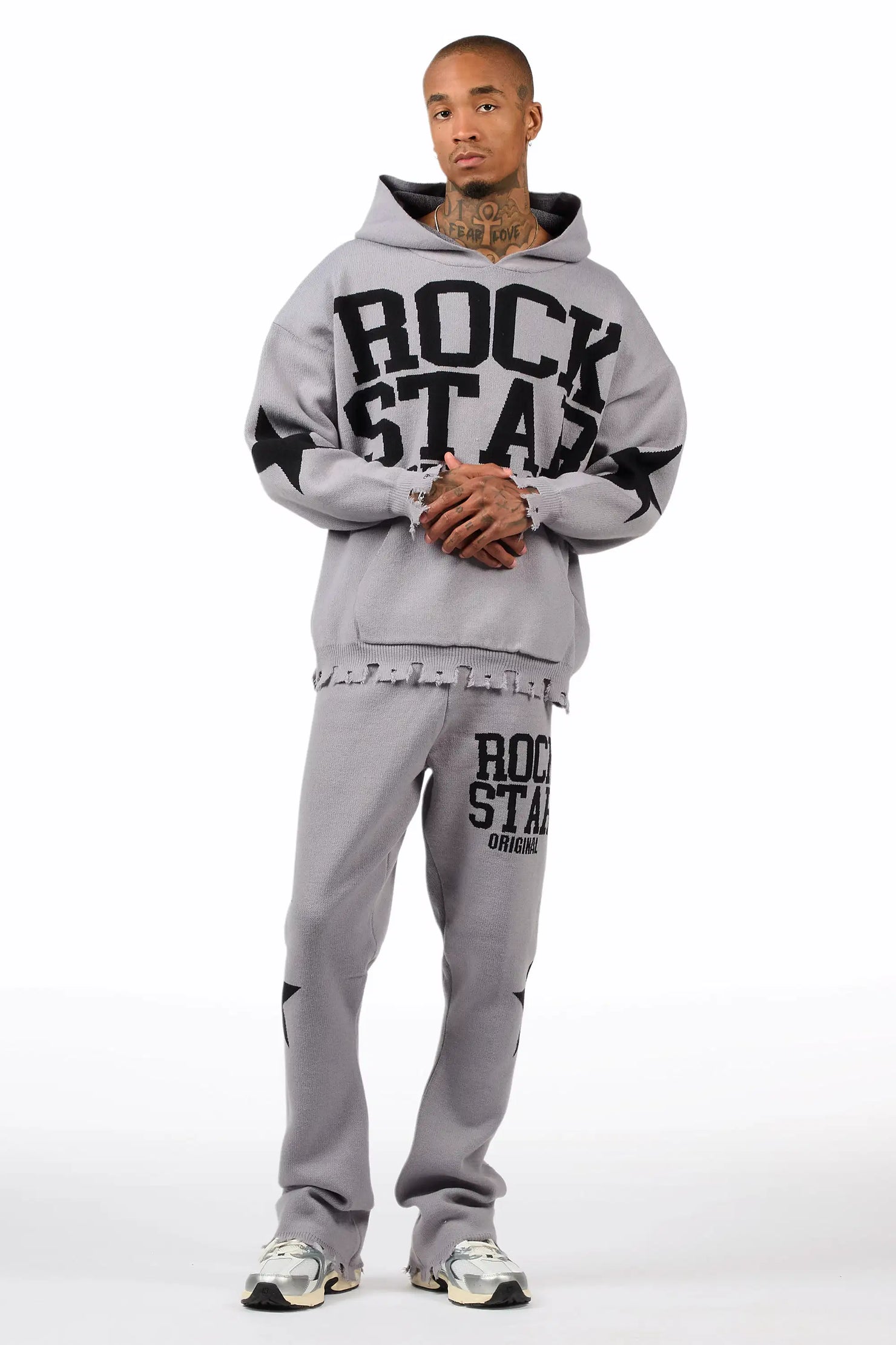 Outlaw Grey Hoodie Stacked Flare Knitted Set
