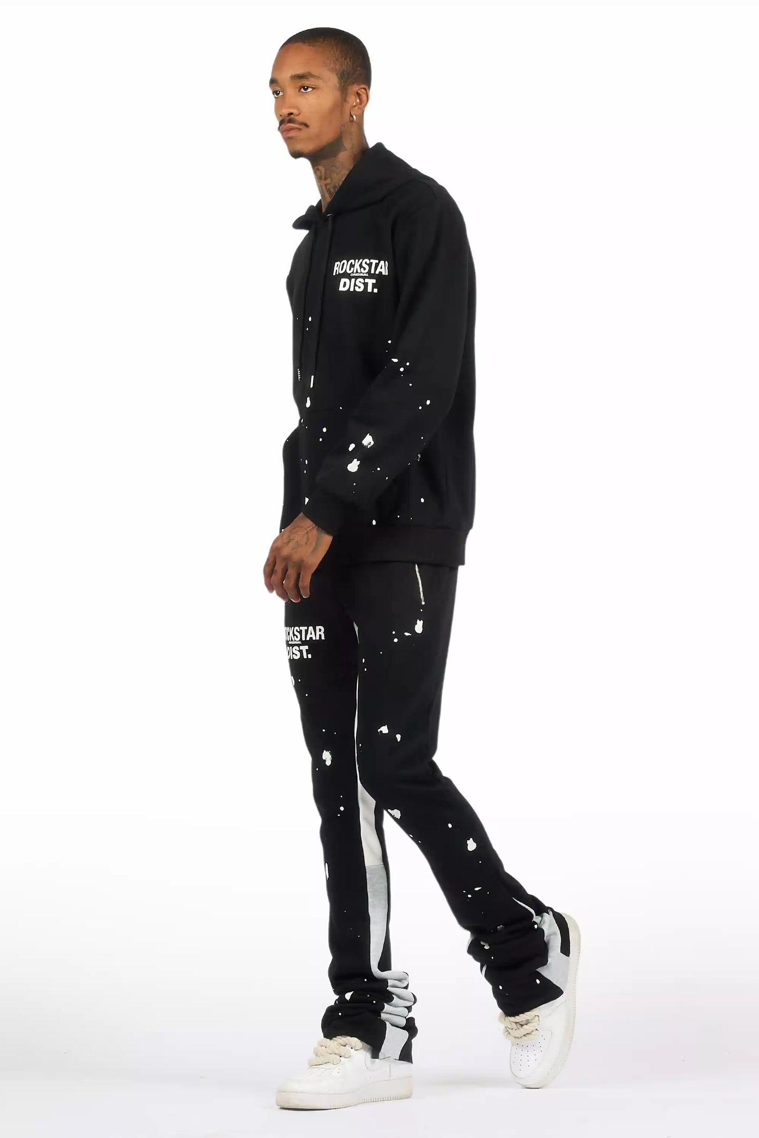 Raffer Black/White Hoodie/Super Stacked Flare Pant Set