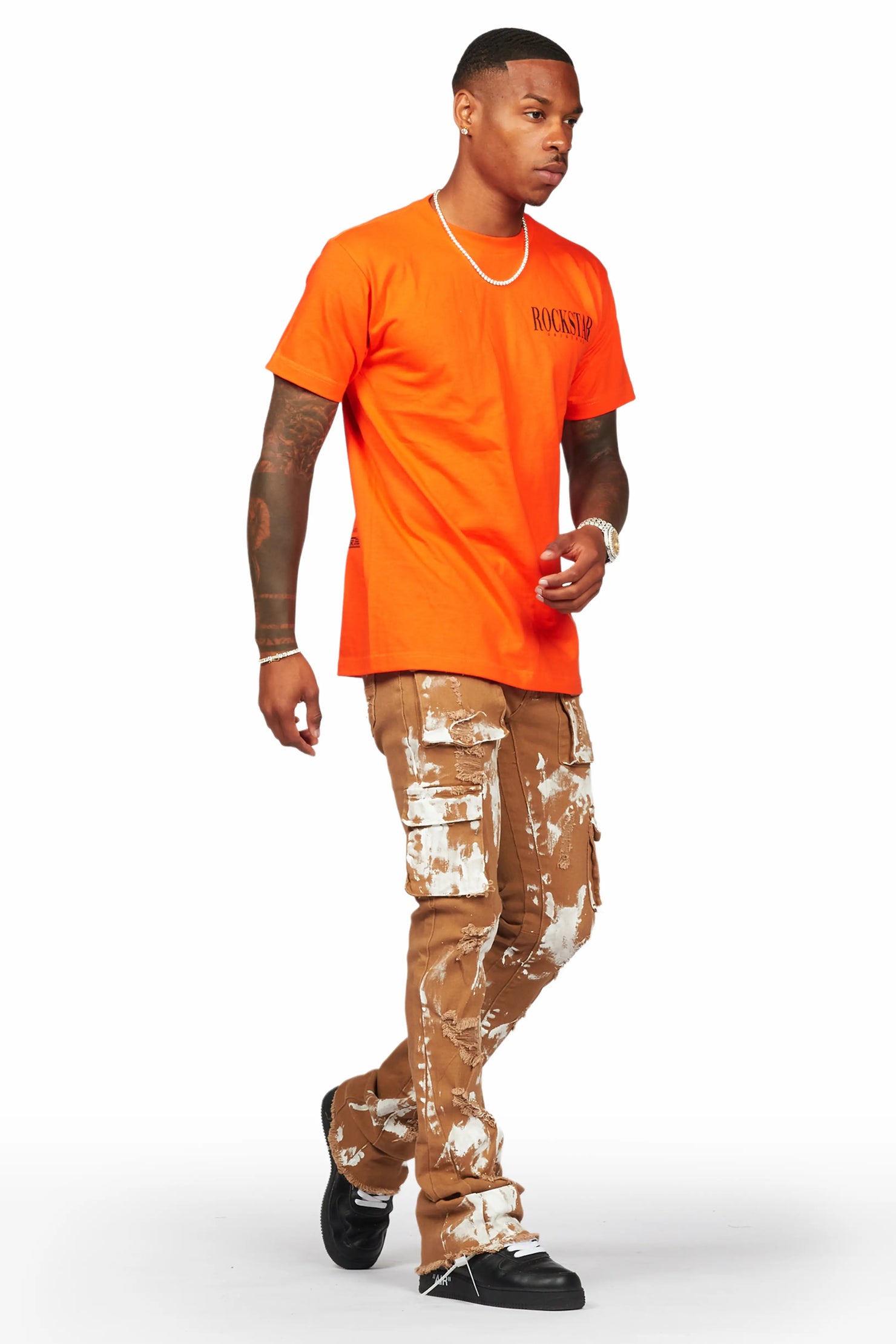 Galeno Tan Painter Stacked Flare Jean