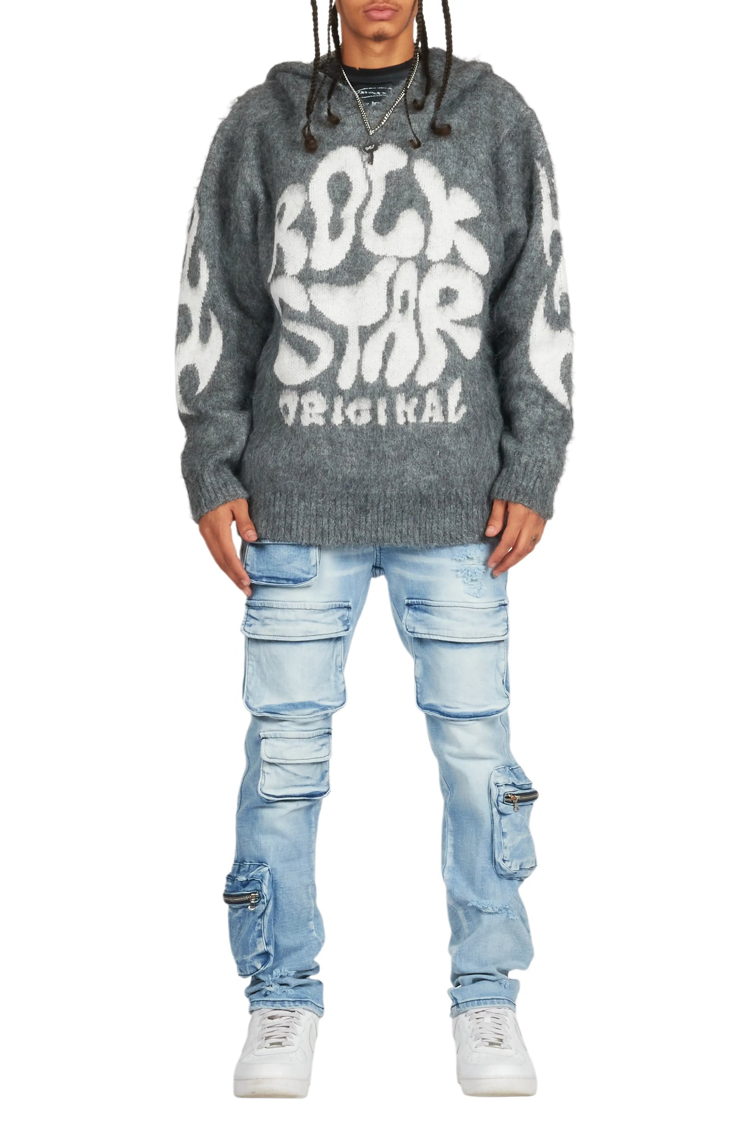 Hakon Grey Graphic Knitted Mohair Hoodie