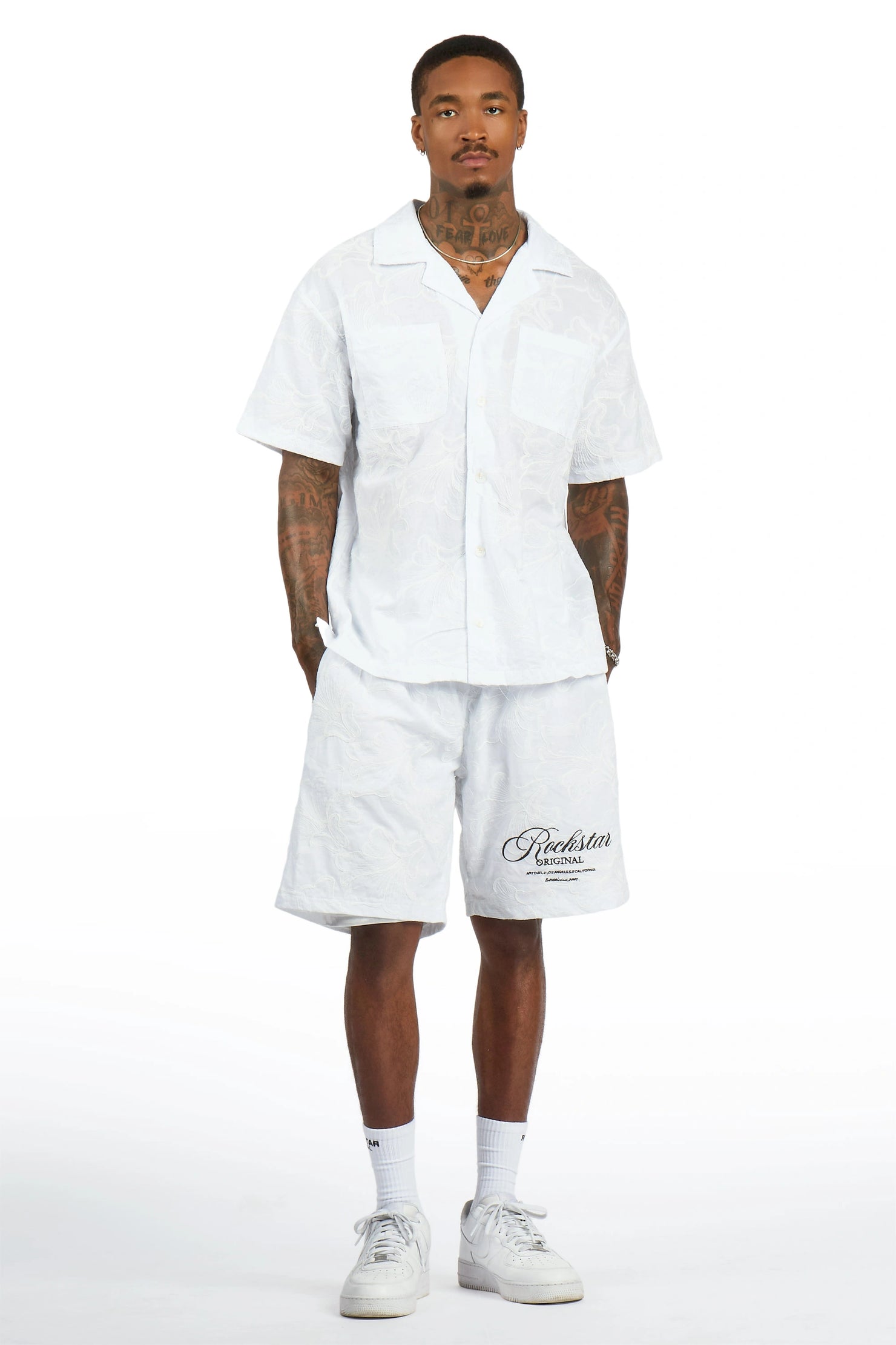 Isaiah White Button Down Shirt/Short Set
