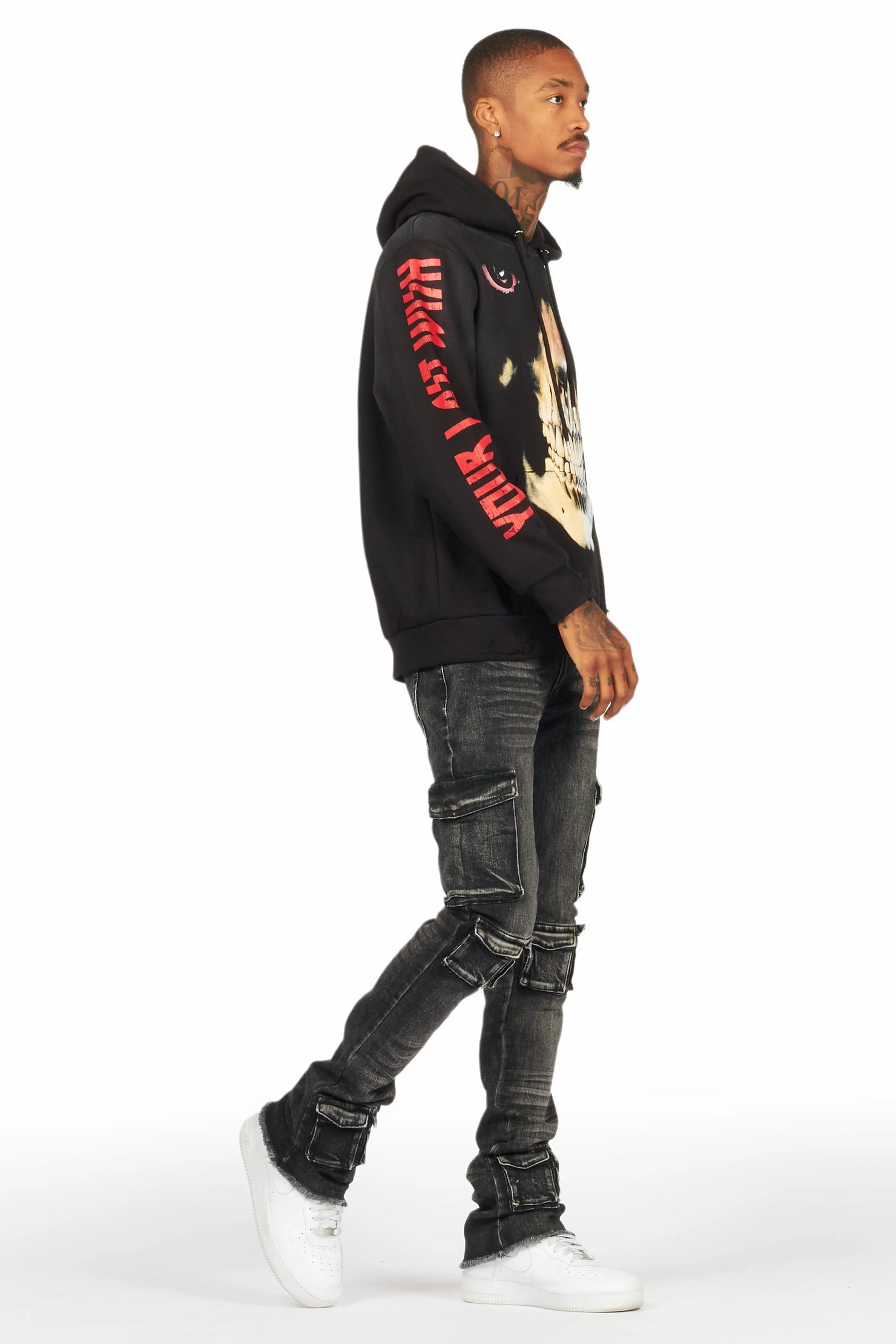 Feodor Dark Grey Stacked Flare Cargo Jean