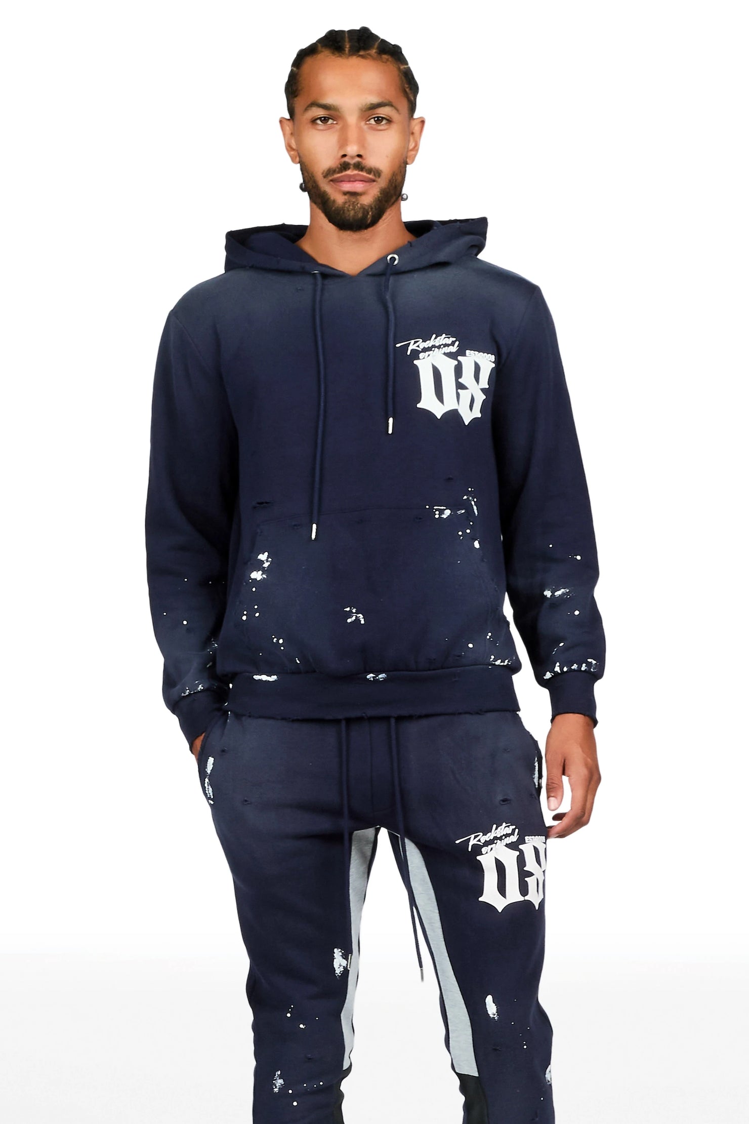 Raze Navy Hoodie/Stacked Flare Pant Track Set