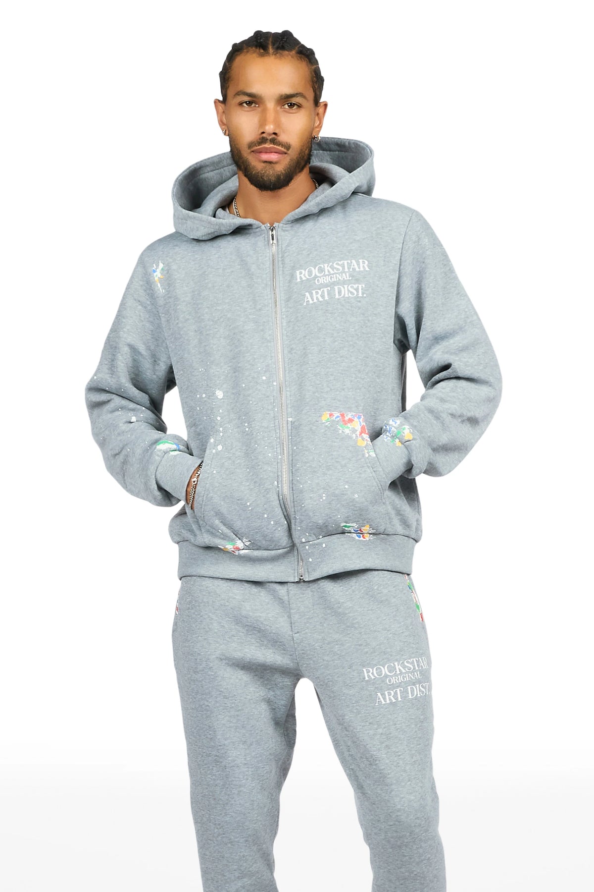 Art Dist Heather Grey Zip Up Hoodie/Stacked Track Set
