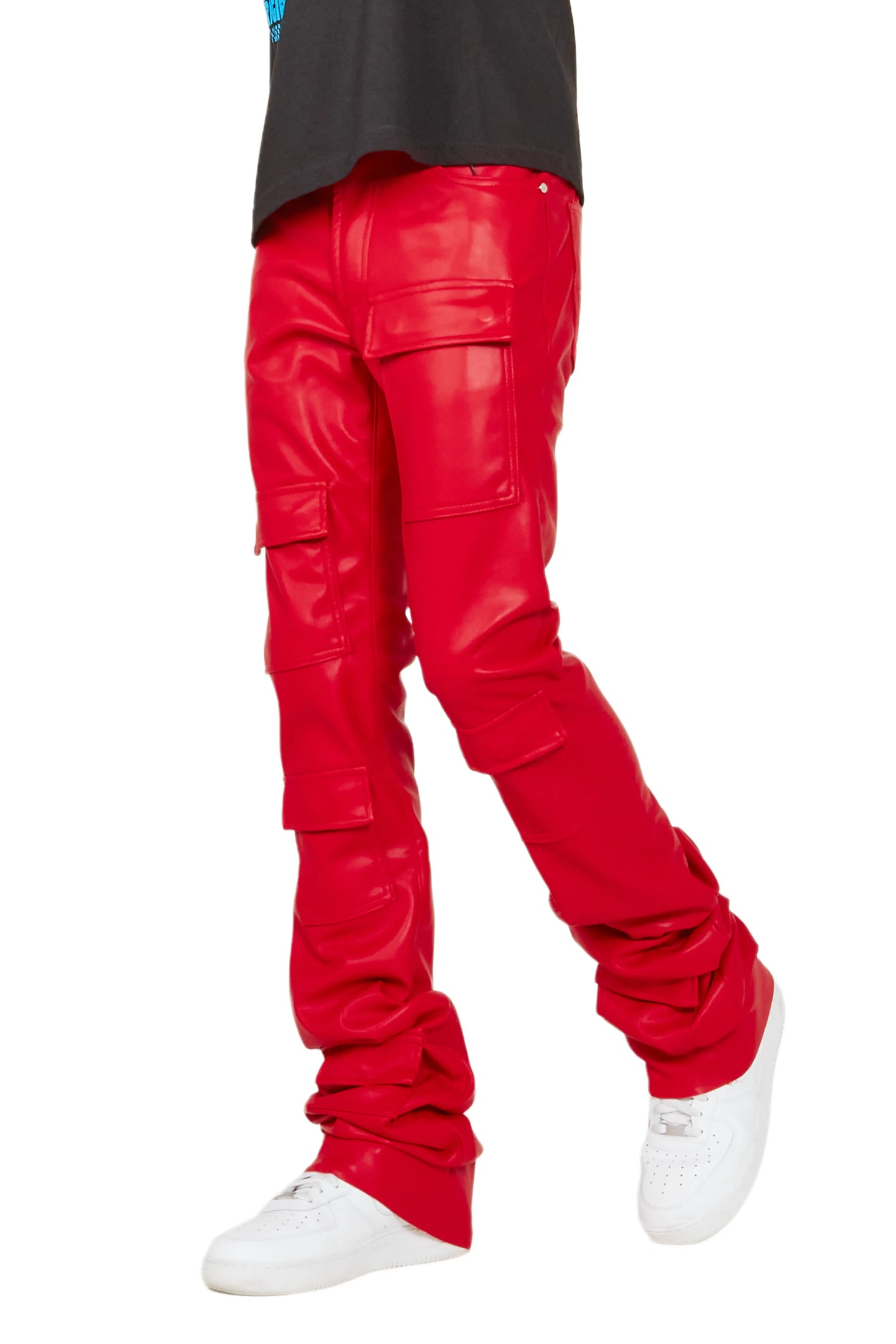 Petrus Red Faux Leather Super Stacked Flare Jean– Rockstar Original