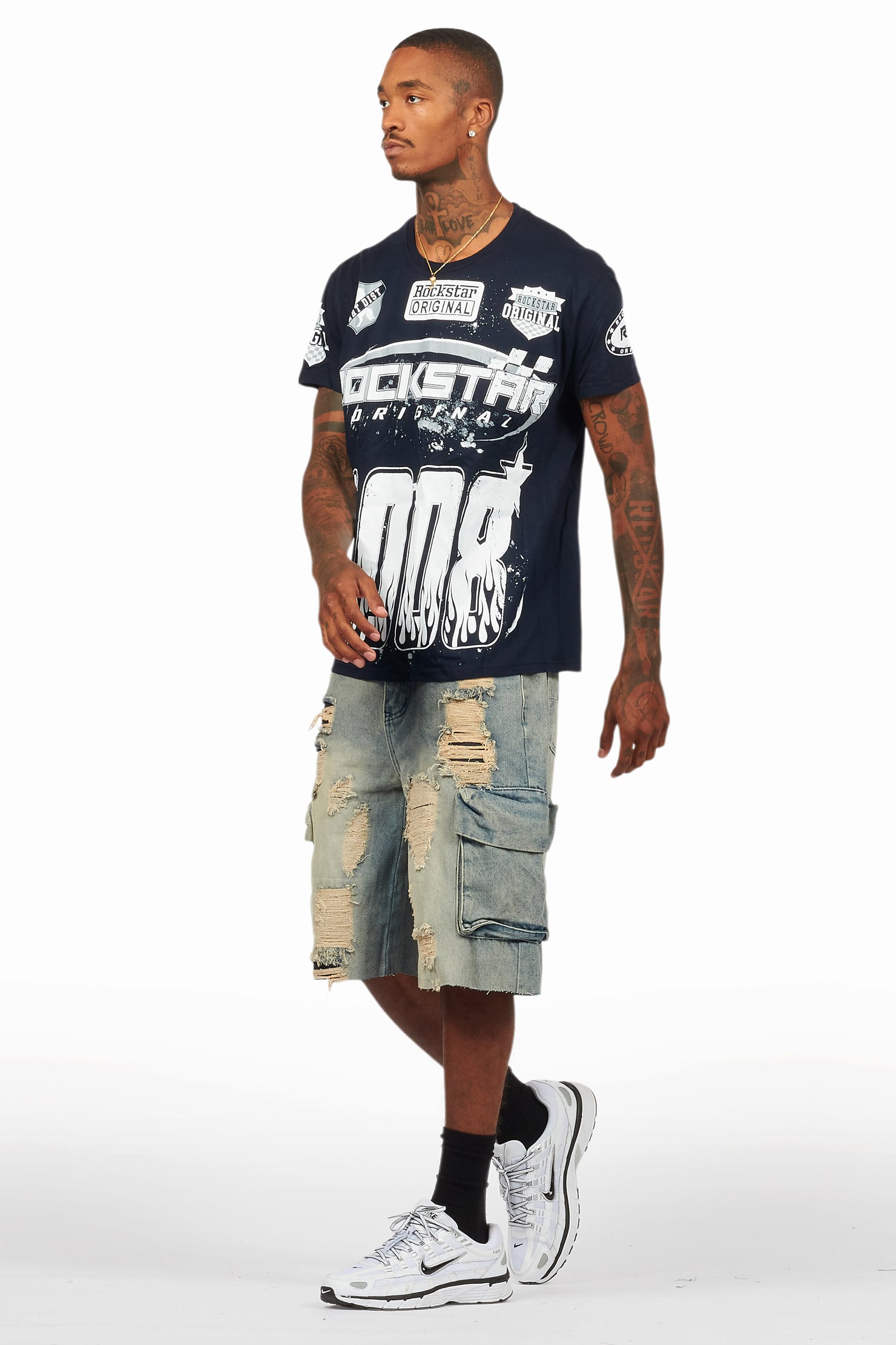 Amos Navy T-Shirt/Denim Short Set