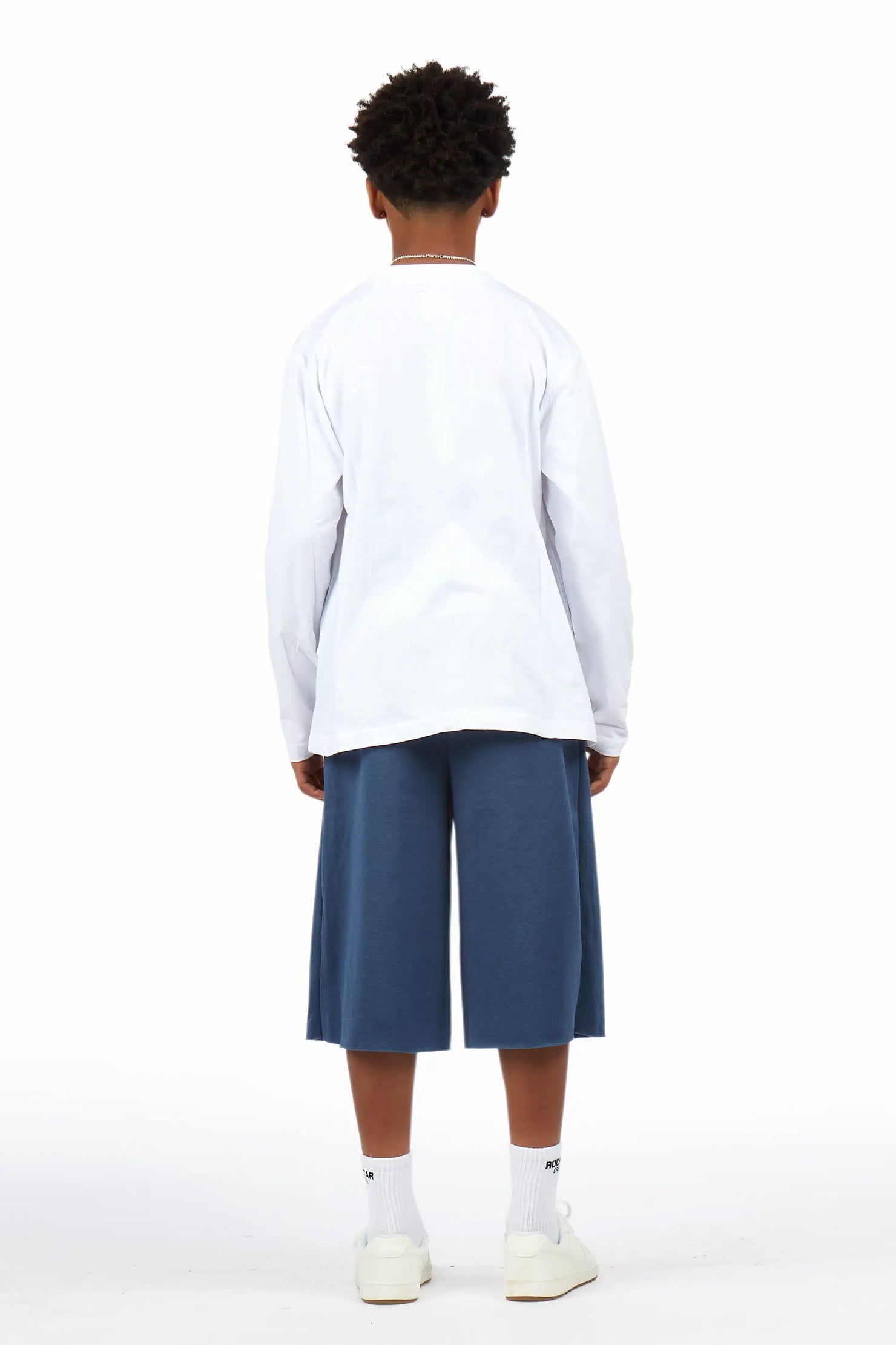 Boys Mikasso White/Navy L/S T-Shirt Jort Set