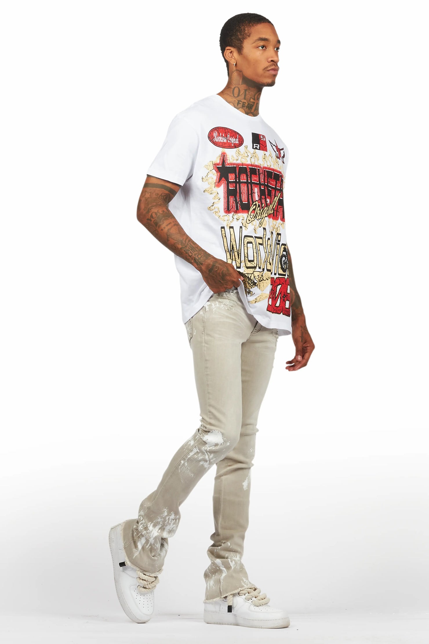 Kodak Grey/White Painter Stacked Flare Jean