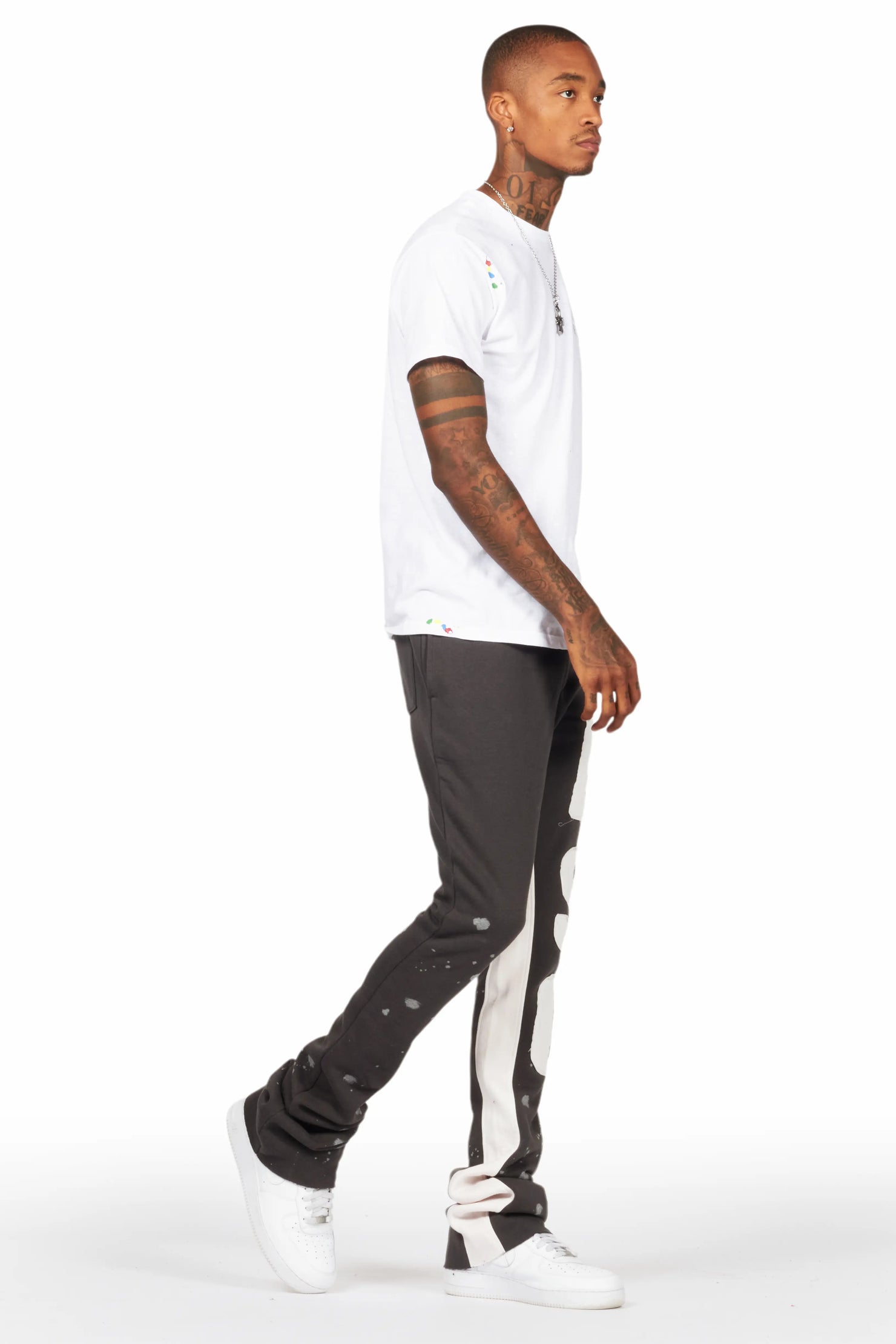 Uko Vintage Grey Patchwork Stacked Flare Track Pant