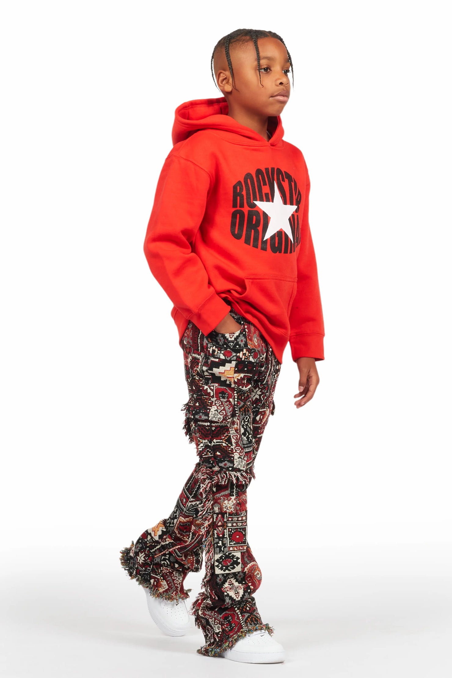 Boys Ayami Black/Multi Slim Tapestry Flare Pants