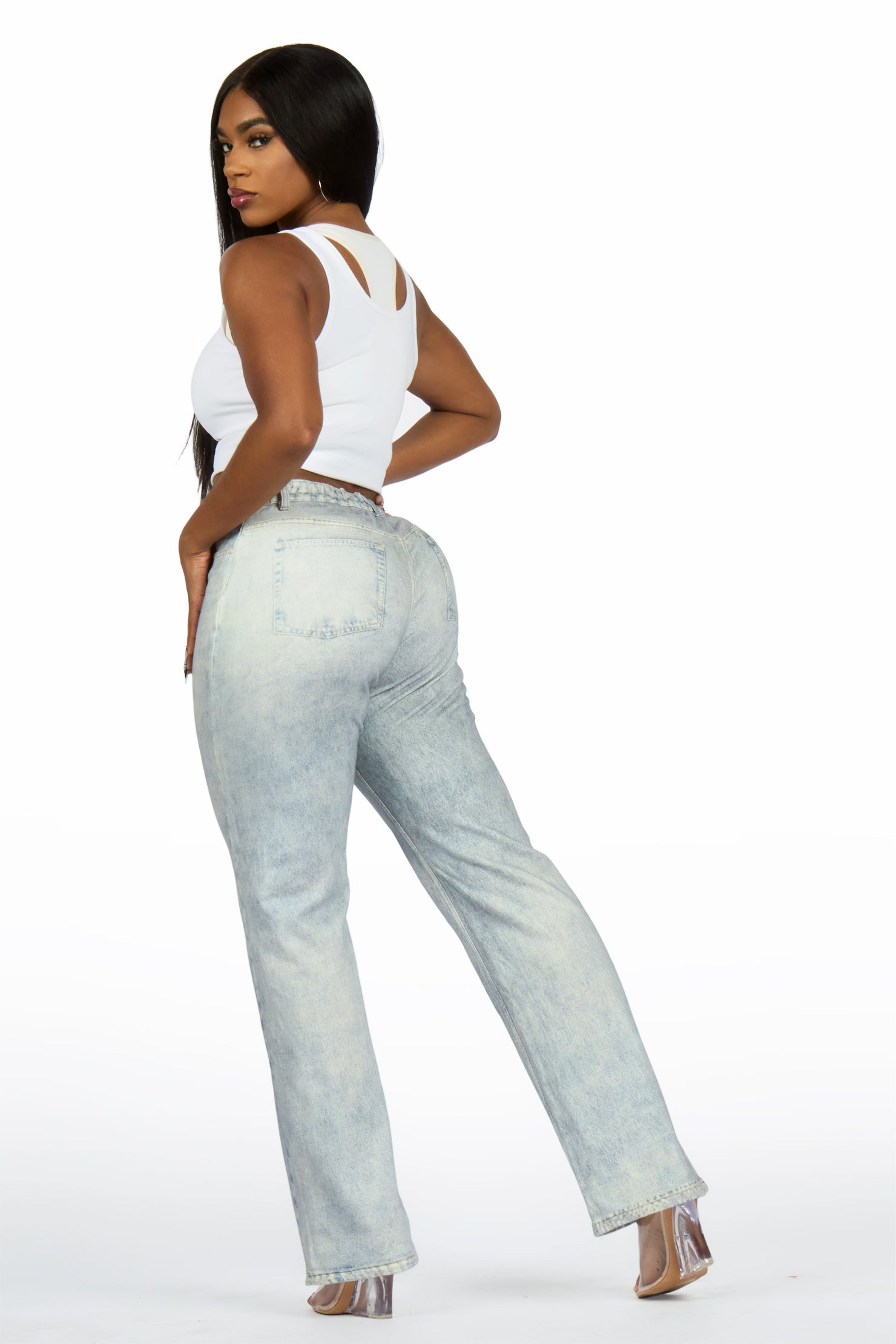 Keiontae Light Wash Denim Print Stretch Terry Sweatpant Jean