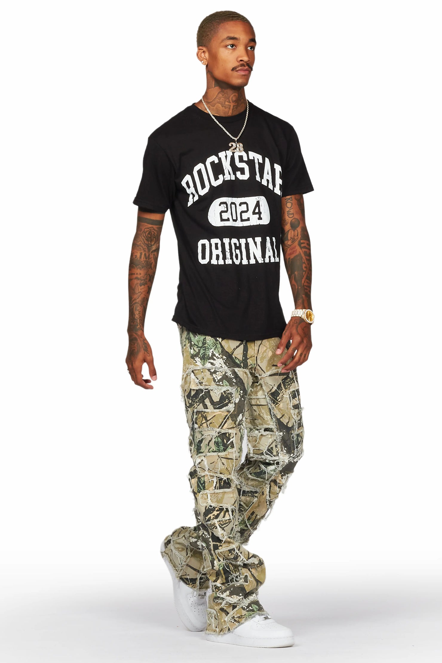 Saide Tree Camo Baggy Cargo Stacked Jean