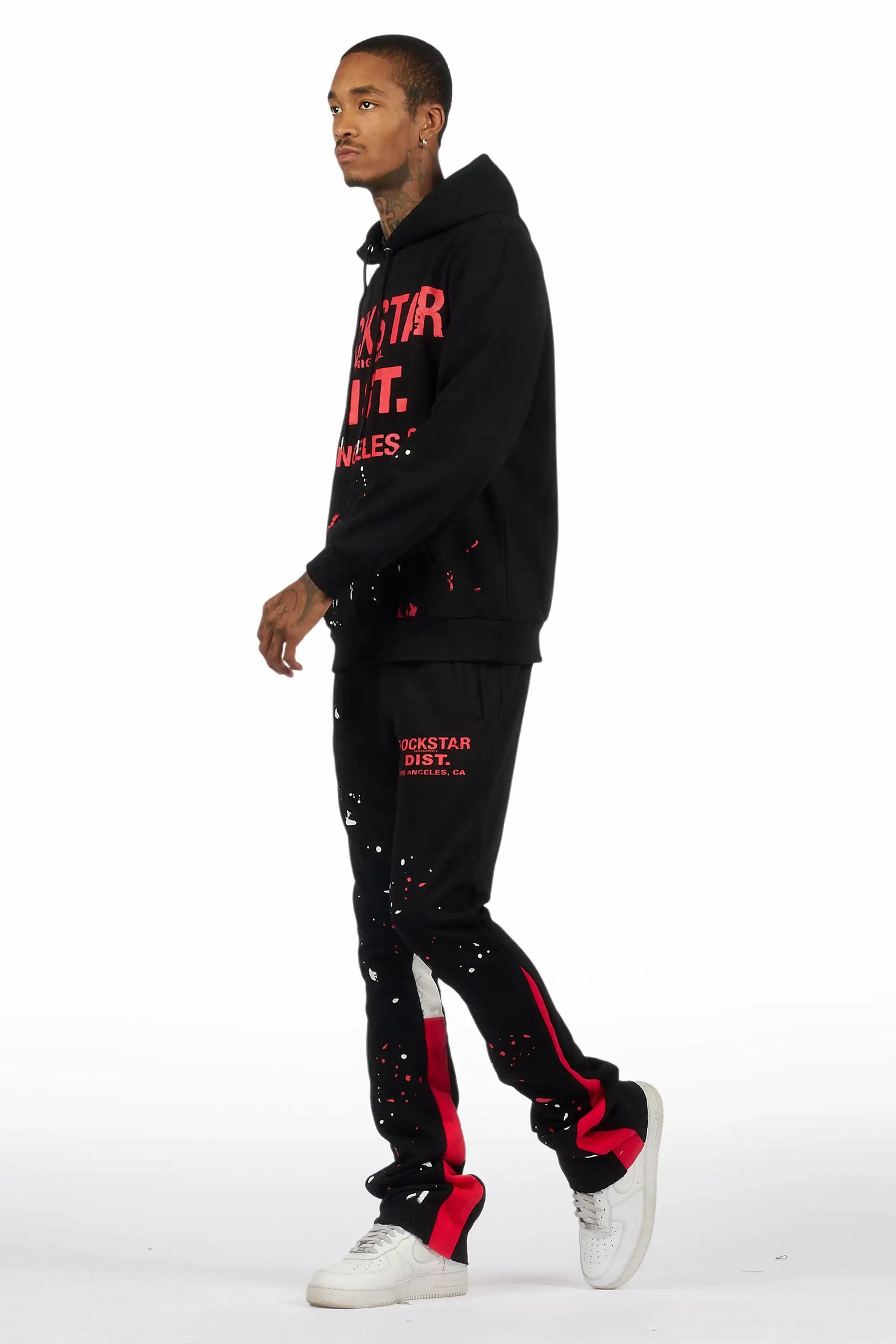 Scottie Black/Red Paint Splatter Hoodie/Stacked Flare Pant Set