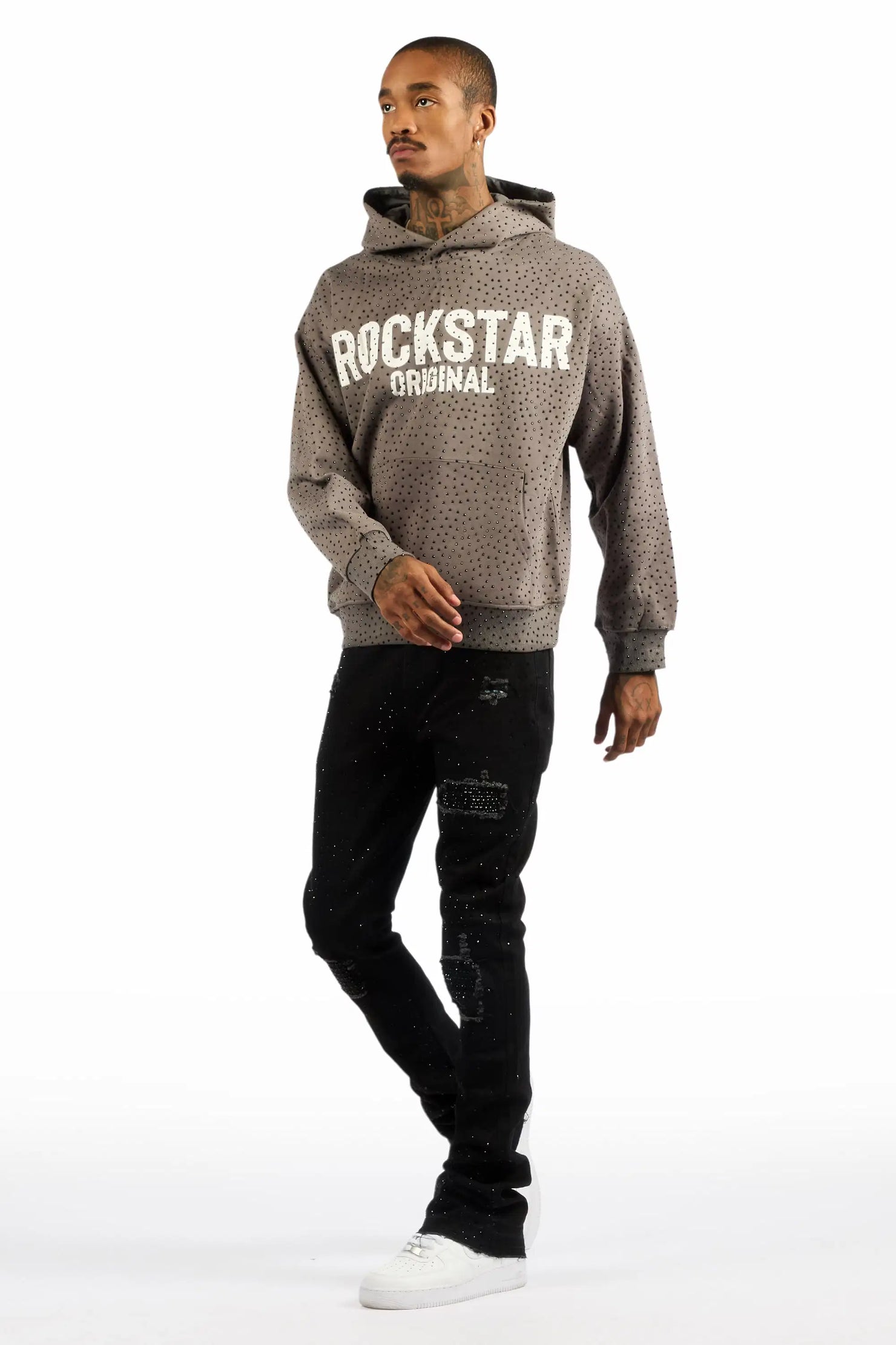 Prism Black/Black Rhinestone Stacked Flare Jean
