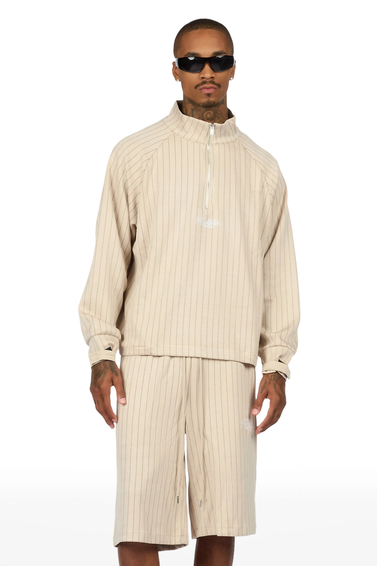 Hernan Beige Quarter Zip Raglan Short Set