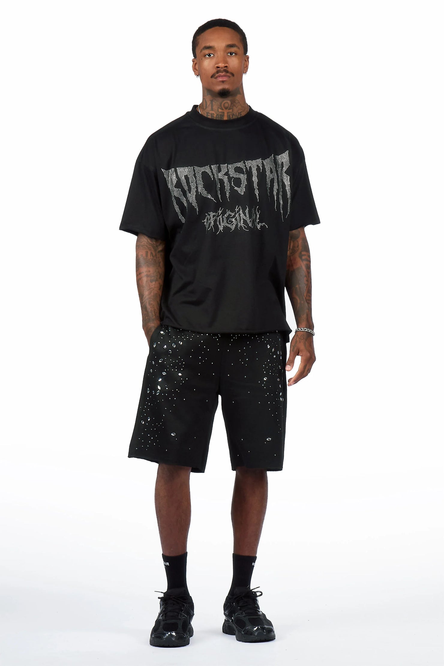 Twinkle Black Rhinestone T-Shirt/Short Set