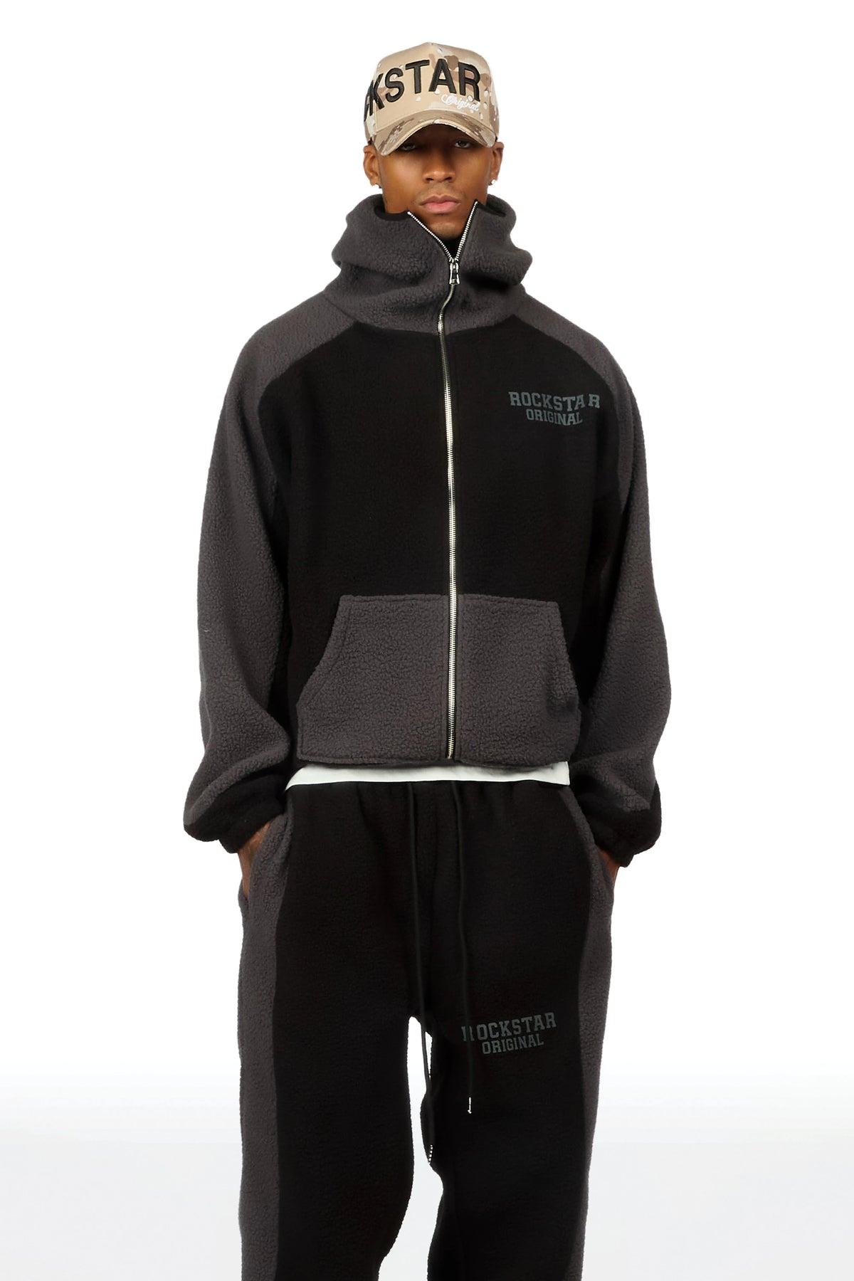 Minero Sherpa Black Zip Up Hoodie/Jogger Track Set