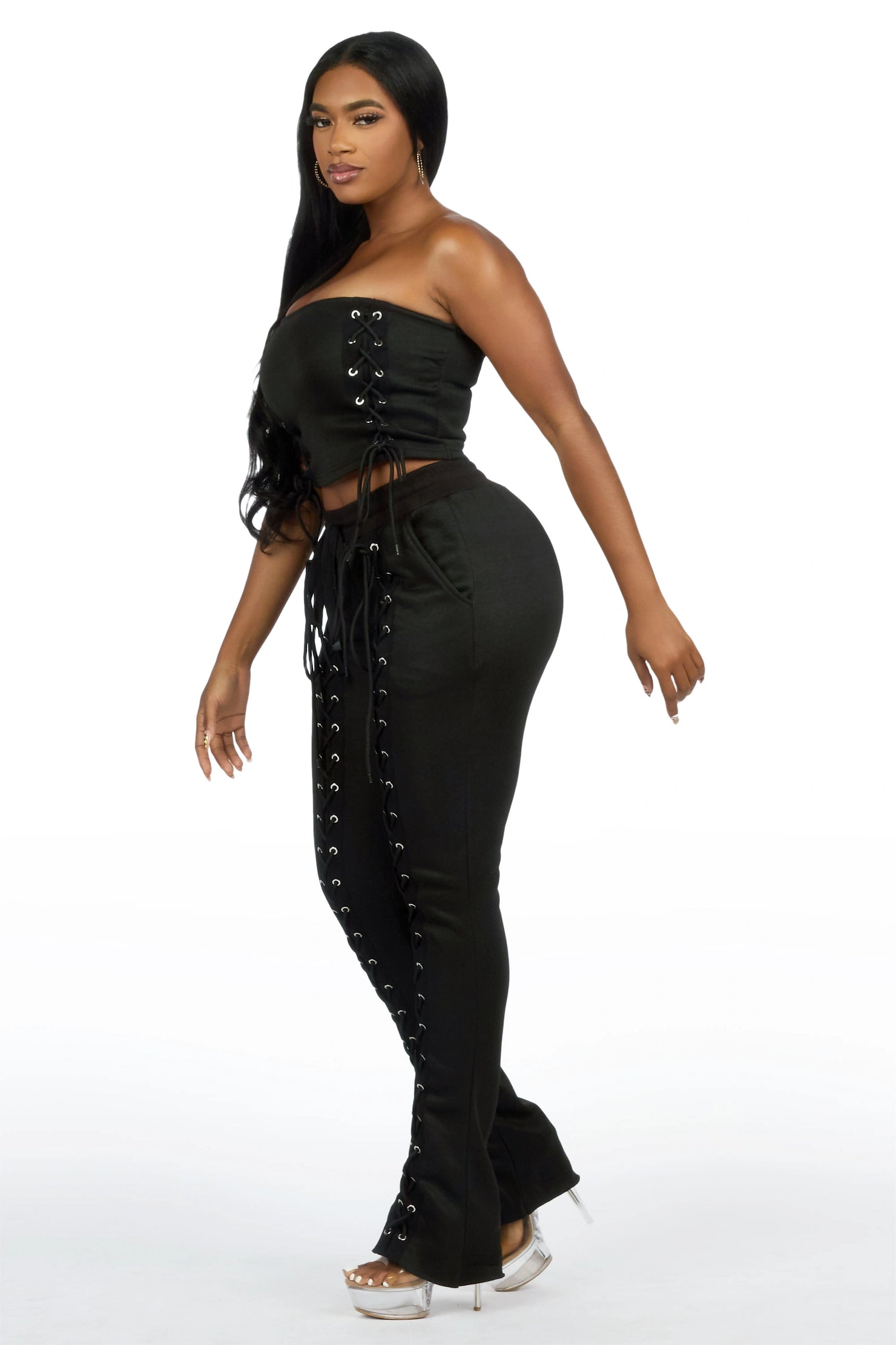 KaeMyna Black Lace Up Tube Stacked Track Set
