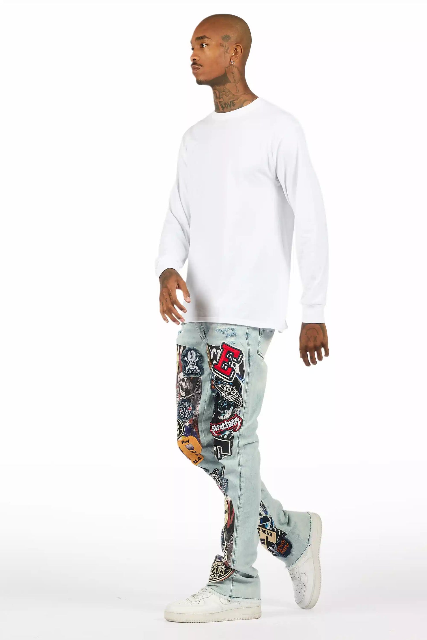 Espan Light Blue Stacked Flare Jean