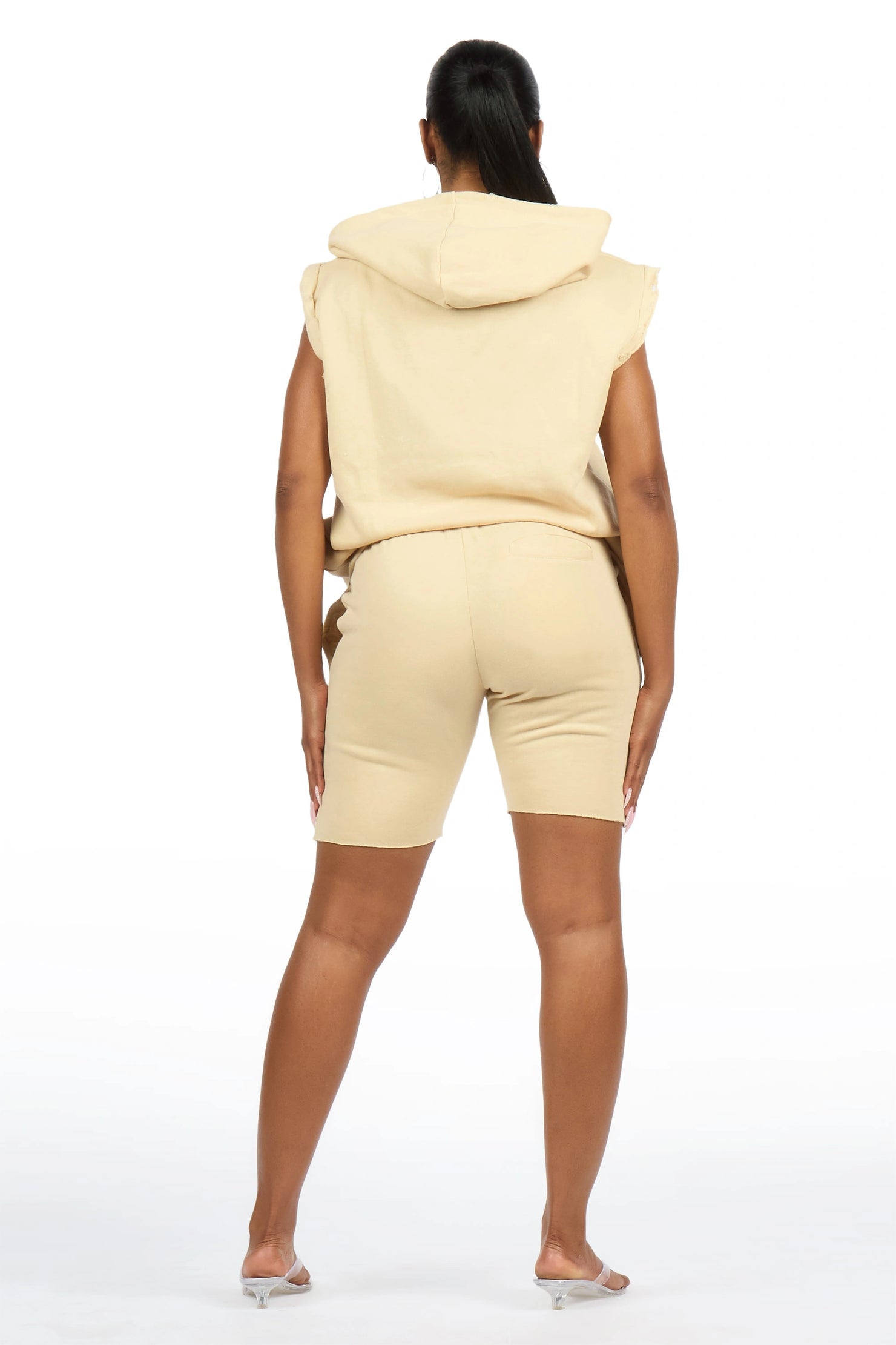 Raneisha Beige Cut Sleeve Short Set