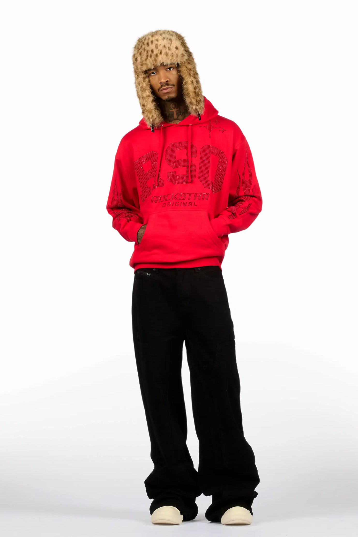 Merek Red/Black Rhinestone Graphic Hoodie