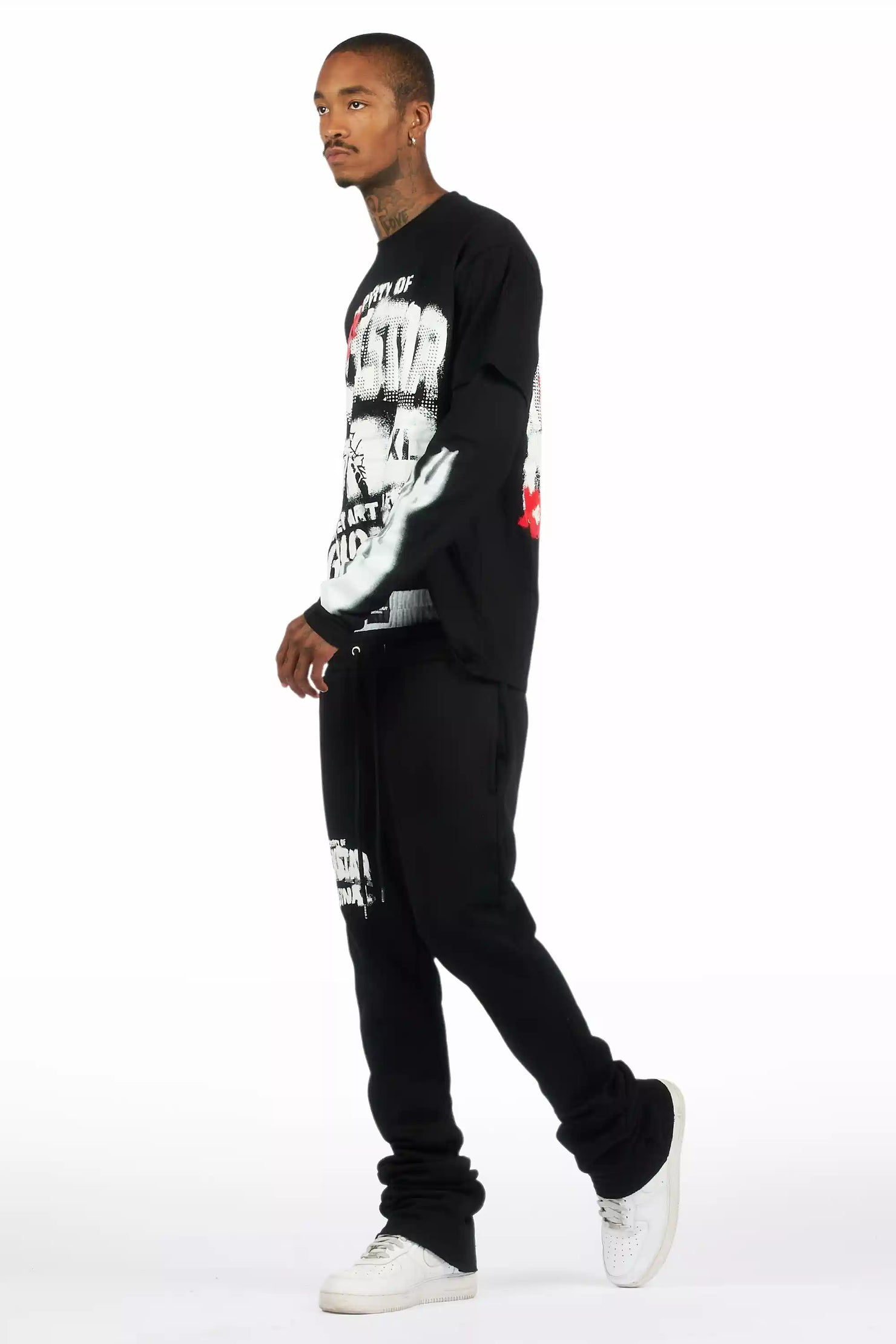 Mool Black Double Layer T-Shirt/Baggy Pant Set