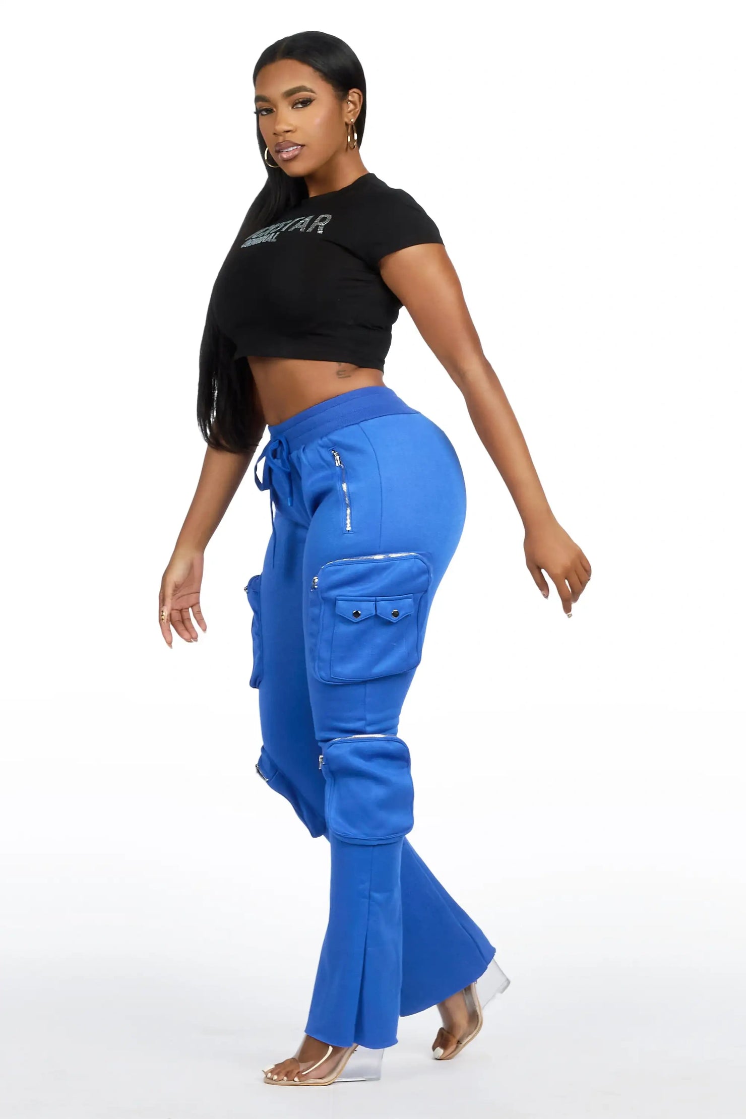 Cheronnie Royal Blue Cargo Stacked Track Pant