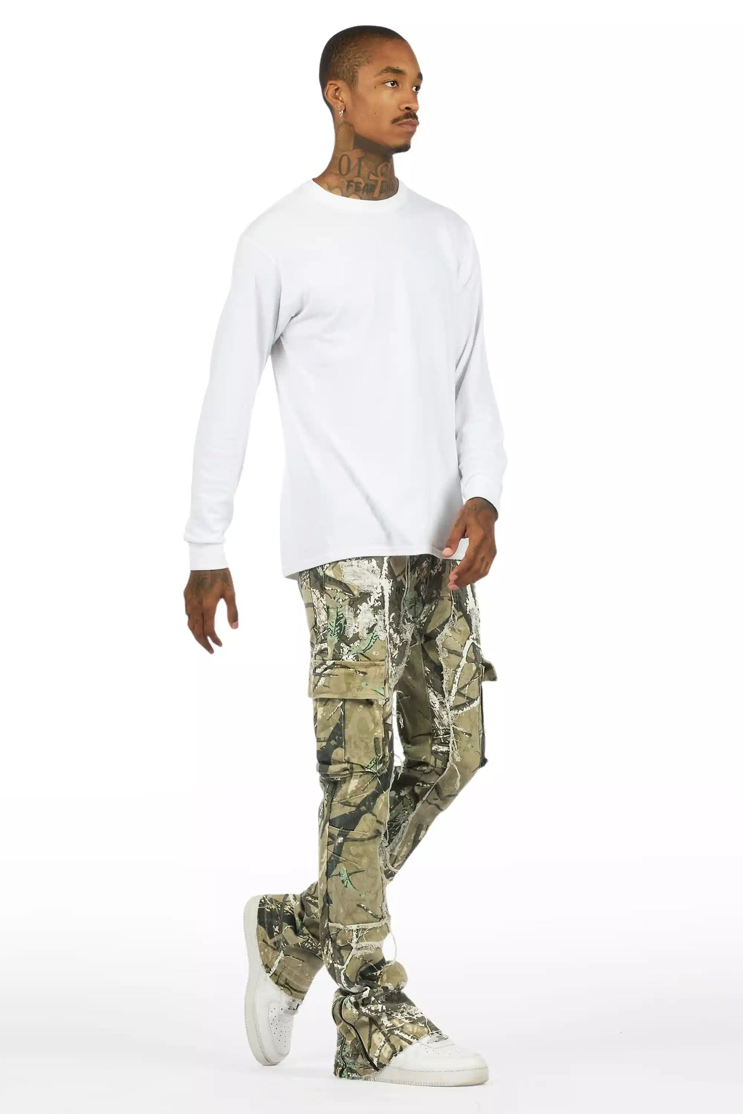 Aftermath Tree Camo/White Stacked Flare Jean
