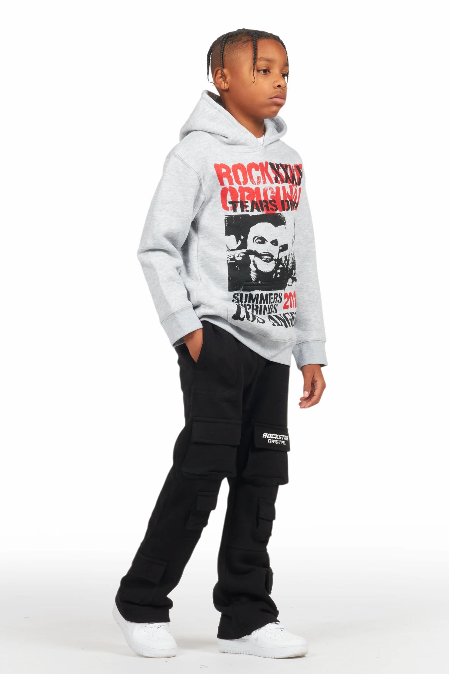 Boys Connor Black Stacked Flare Track Pant