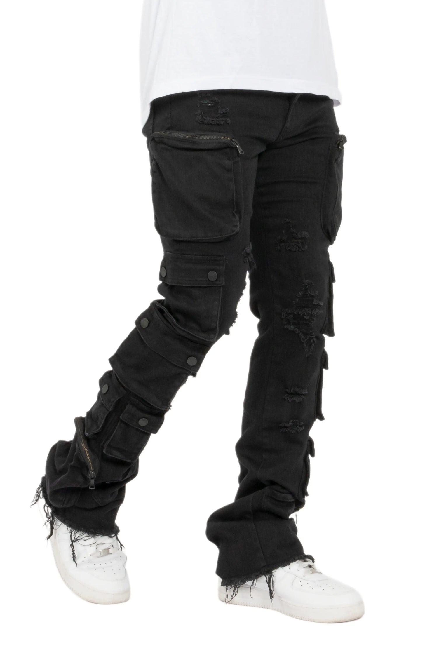 Konrad Black Cargo Stacked Flare Jean