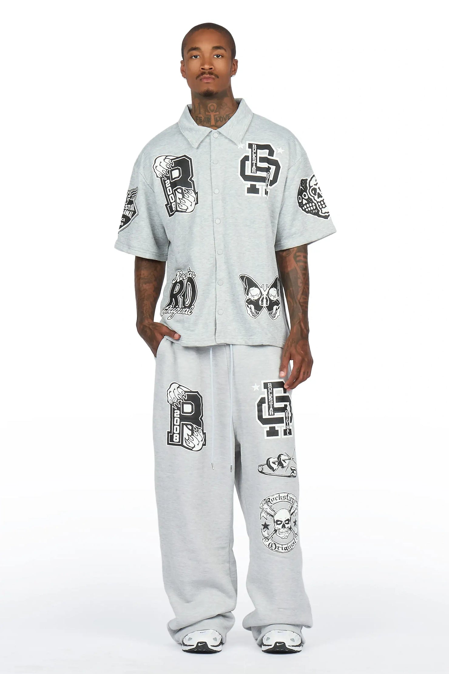 Igor Heather Grey Crop Boxy Shirt/Fleece Baggy Track Set