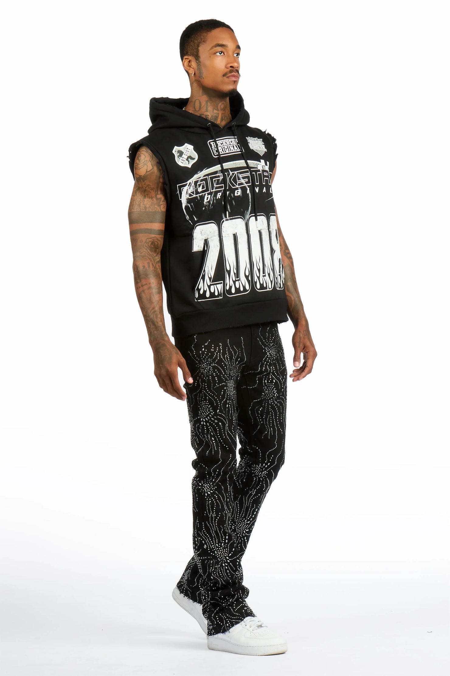 Izai Black Rhinestone Stacked Fit Jean