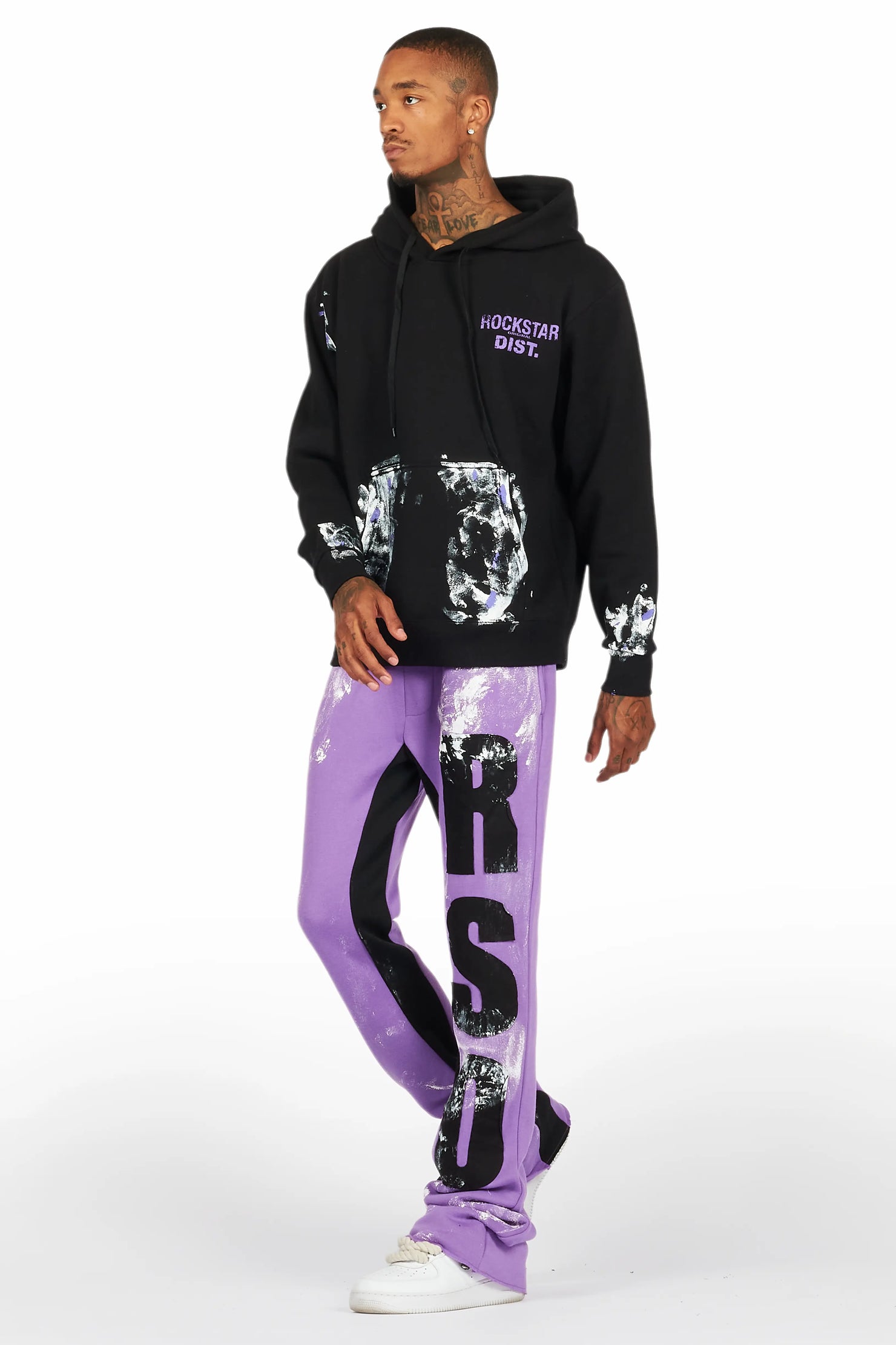 Mattox Black/Purple Hoodie/Baggy Stacked Flare Pant Set