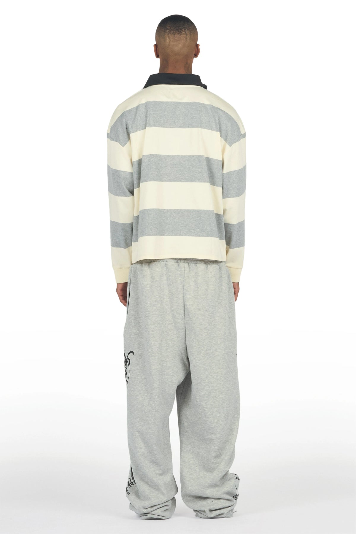 Ivola Heather Grey Double Waisted Baggy Fit Pant