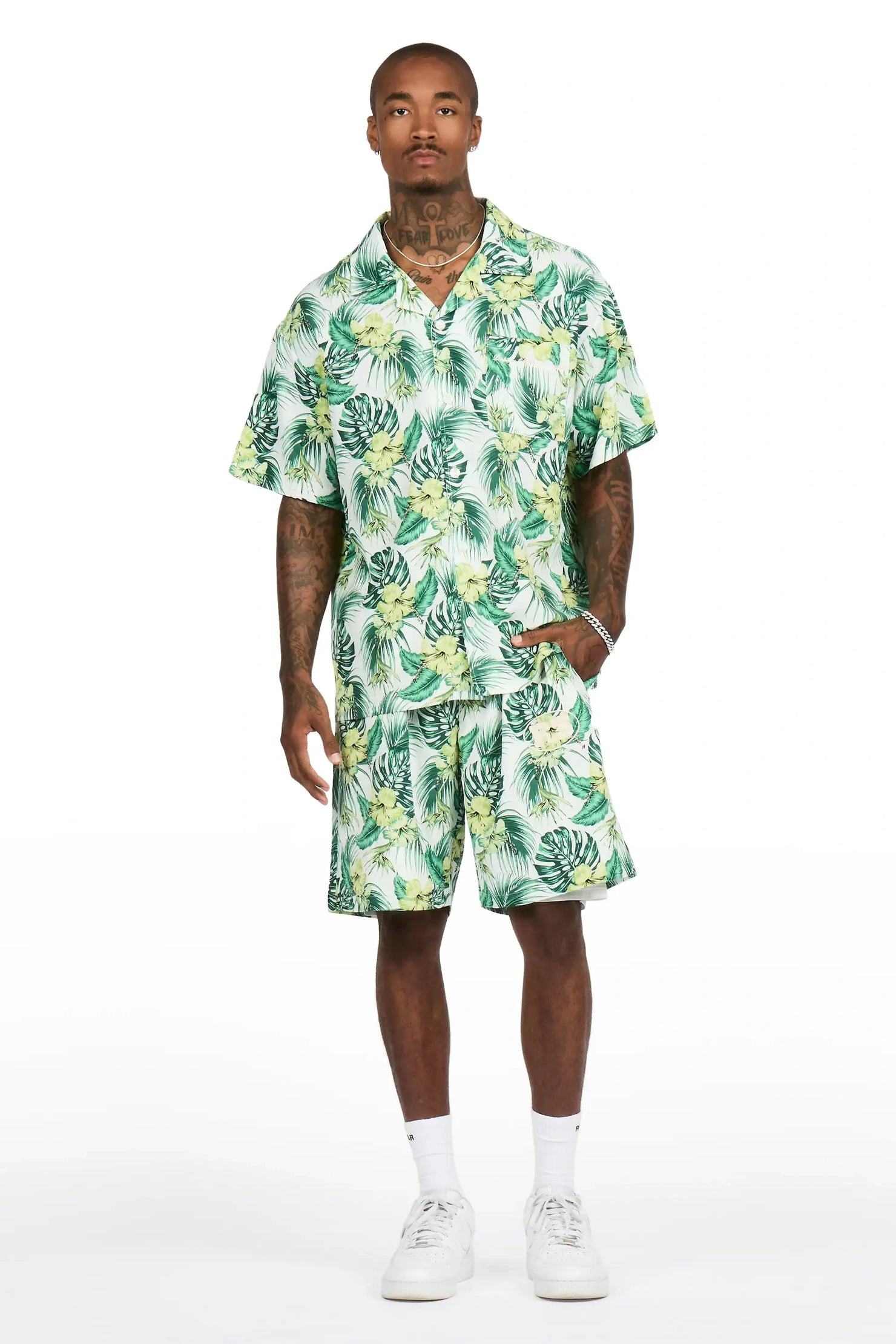 Puka Green Button Down Shirt/Short Set