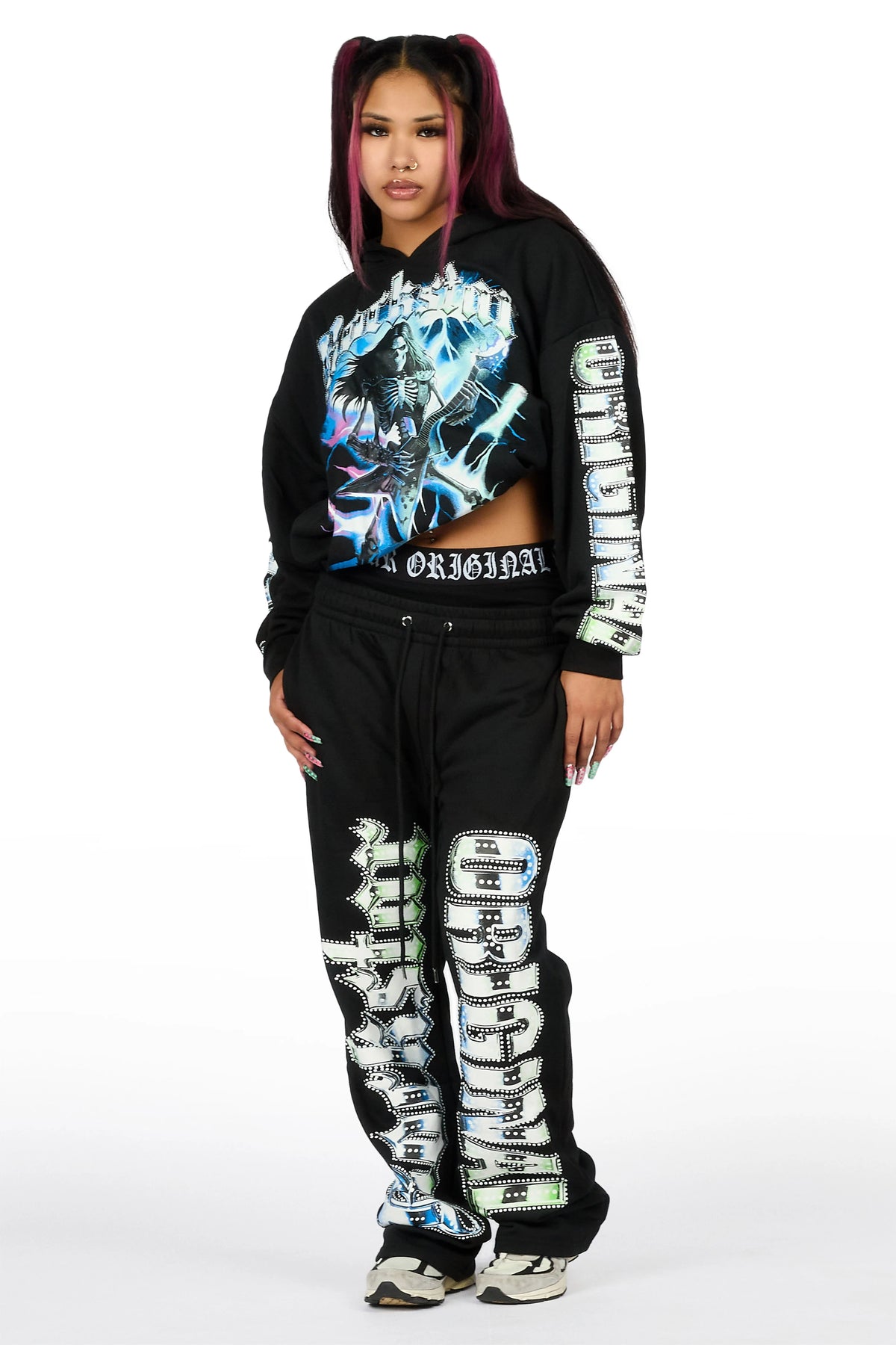 Bayleigh Black Graphic Baggy Fit Track Set