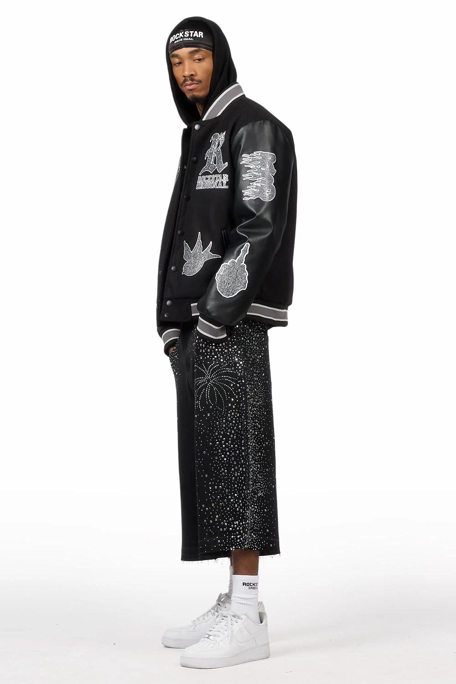 Vidar Black Rhinestone Varsity Jacket