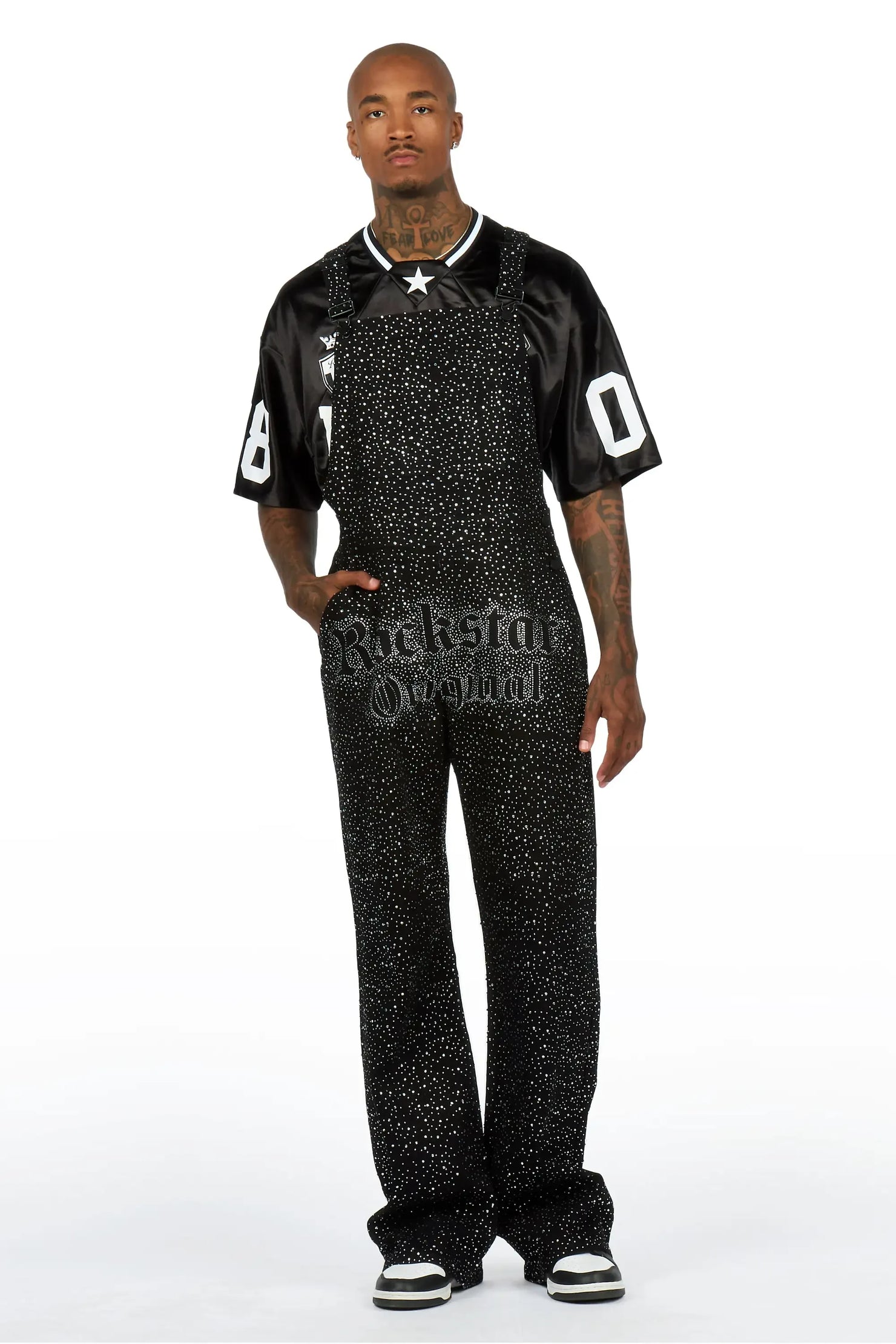 Dezmin Black Rhinestone Denim Overall