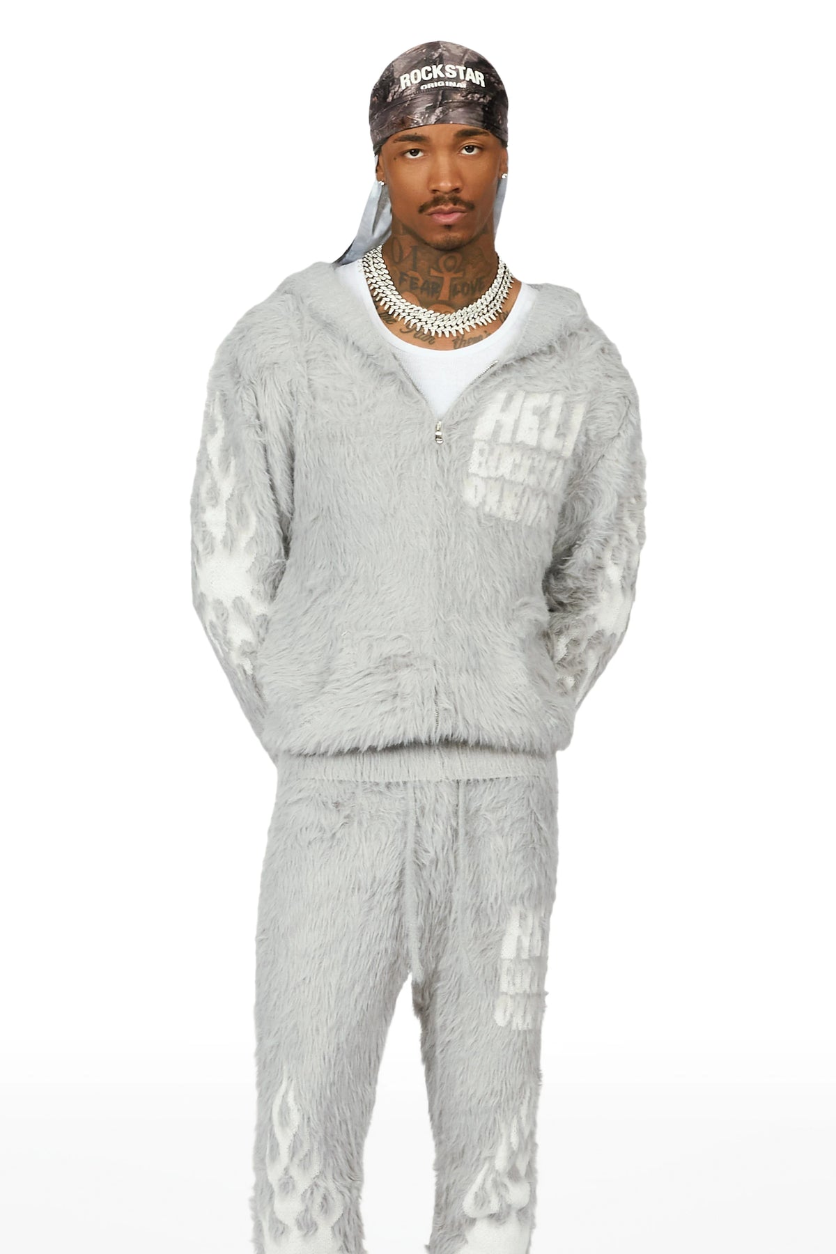 Toshio Grey Stacked Flare Knitted Mohair Track Set