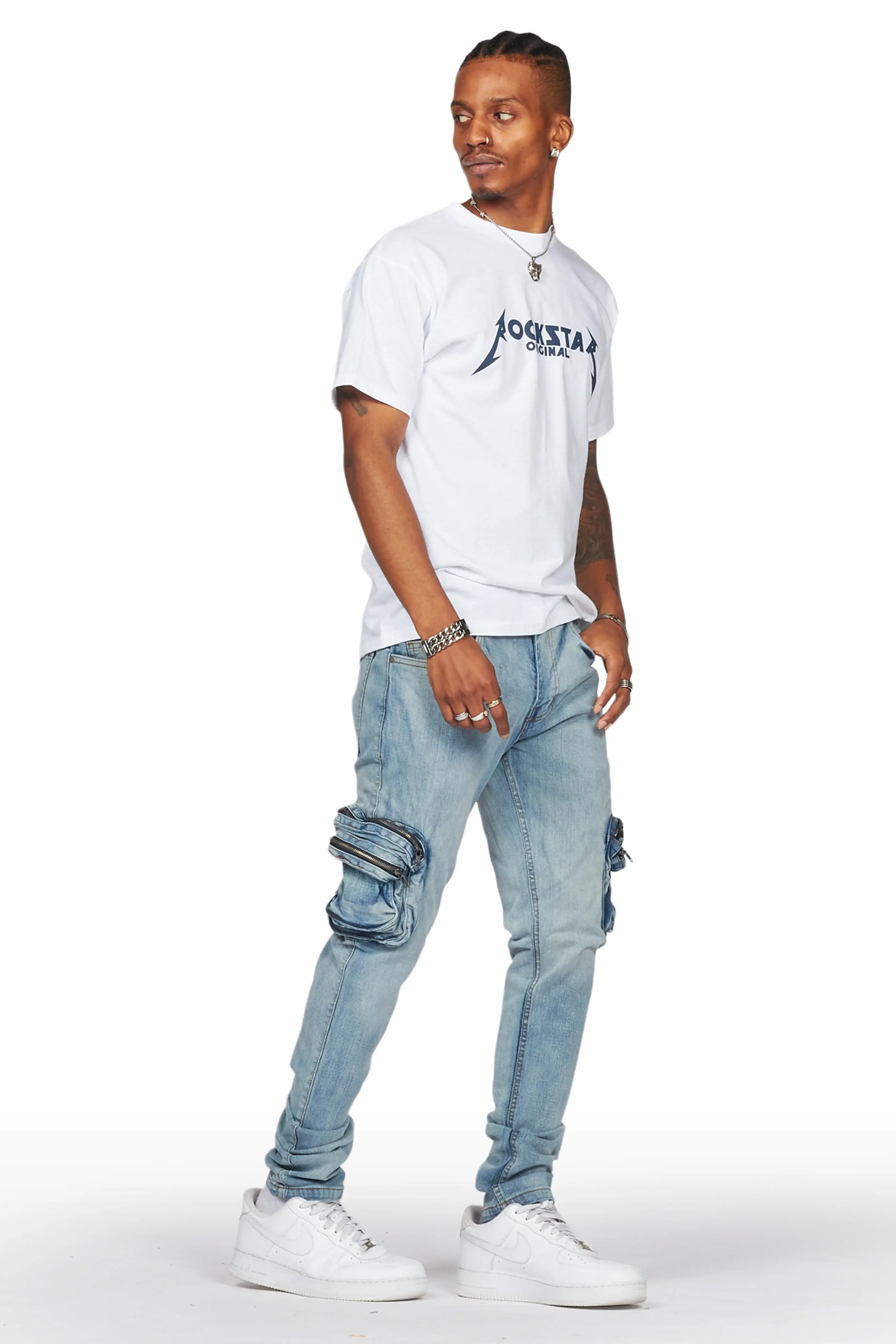 Falan Light Blue Skinny Fit Cargo Jean