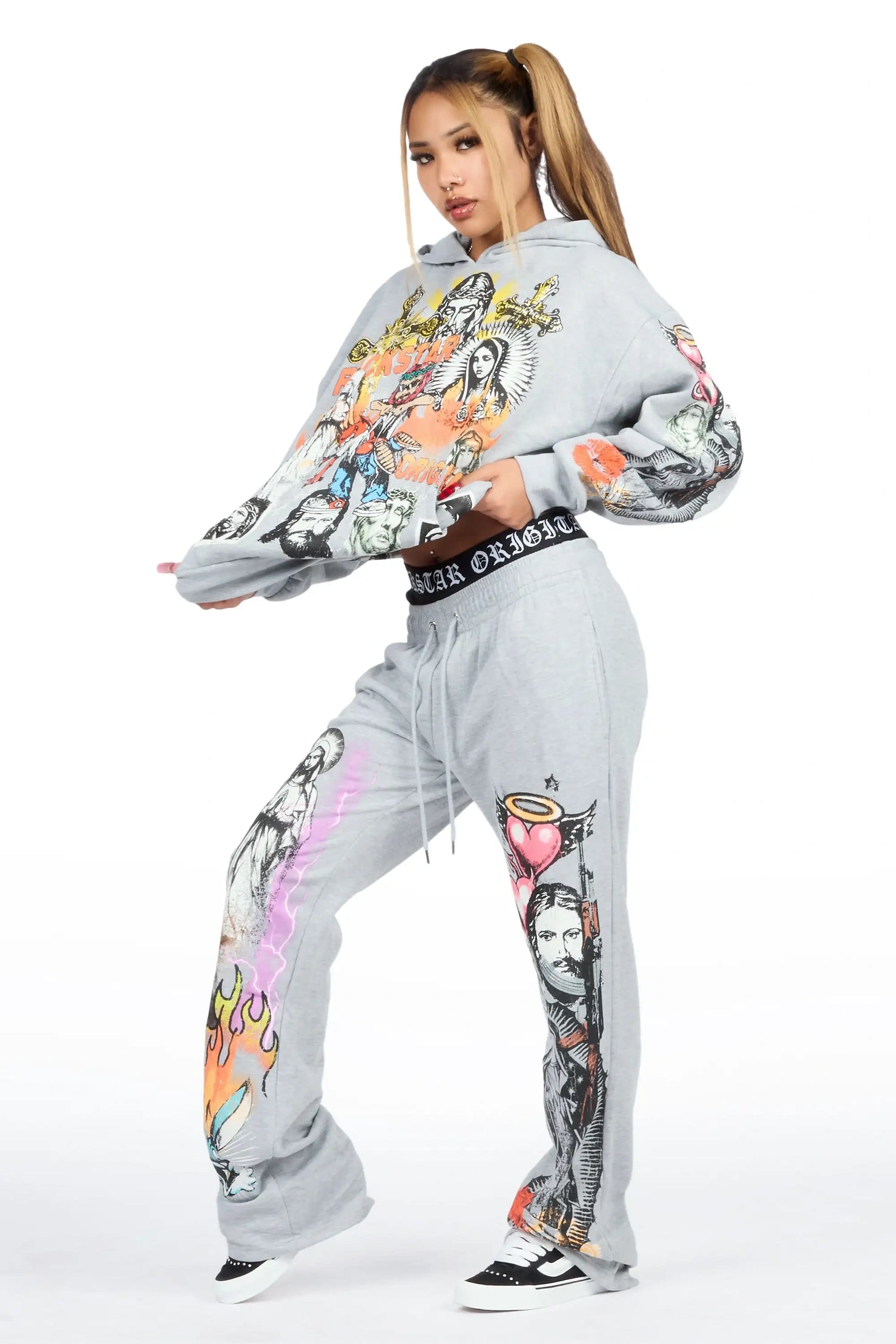 Obscura Heather Grey Graphic Baggy Fit Track Set