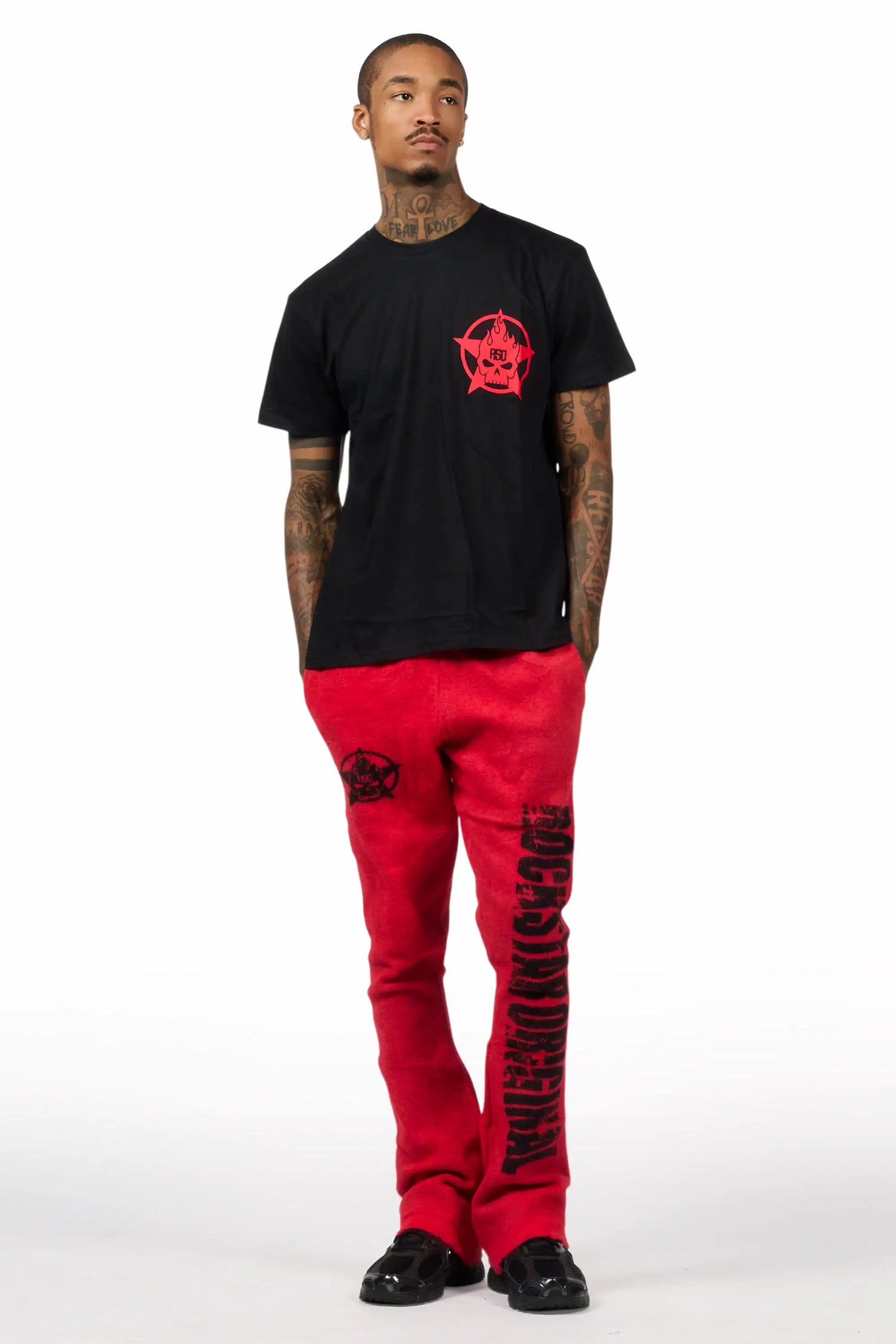 Keve Black/Red T-Shirt/Knitted Mohair Flare Pant Set