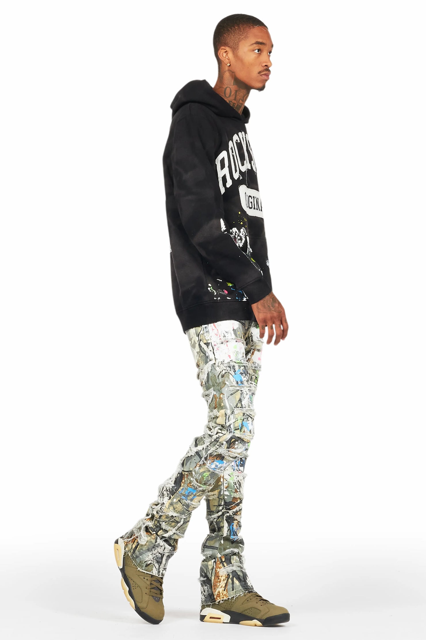 Akello Green Camo Painter Stacked Flare Jean
